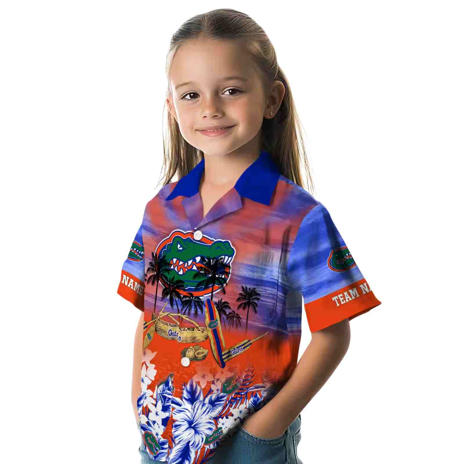 customized florida gators tropical canoe blue hawaiian shirt premium grade