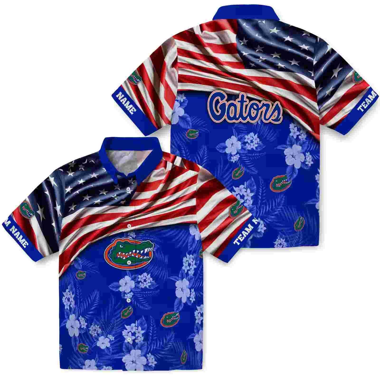 customized florida gators us flag hibiscus blue hawaiian shirt high quality