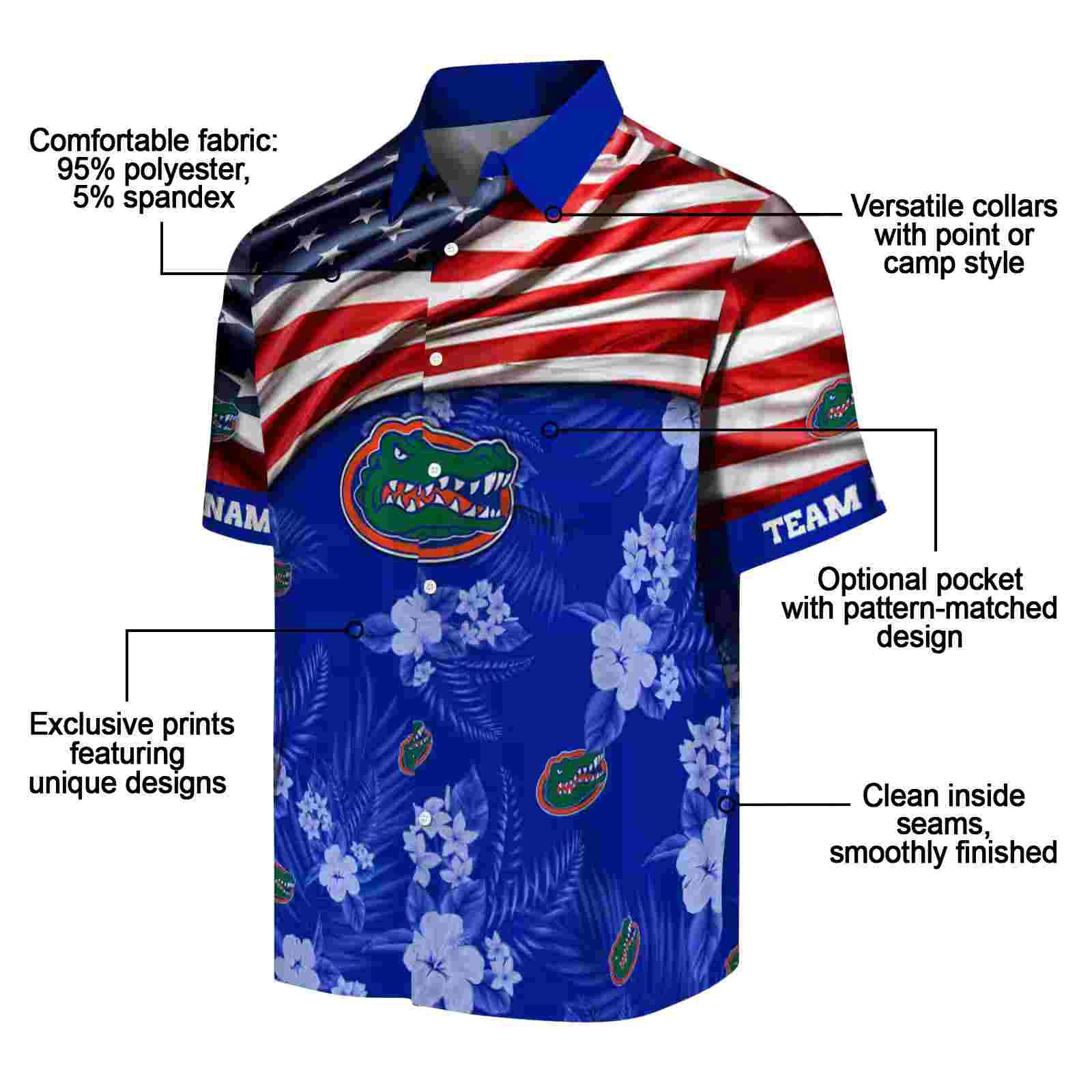 customized florida gators us flag hibiscus blue hawaiian shirt new arrival