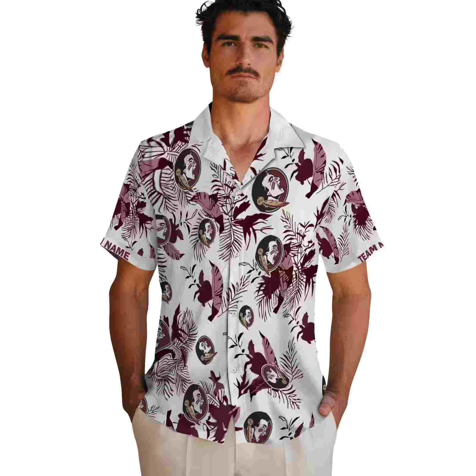 customized florida state seminoles botanical theme garnet white hawaiian shirt fashion forward