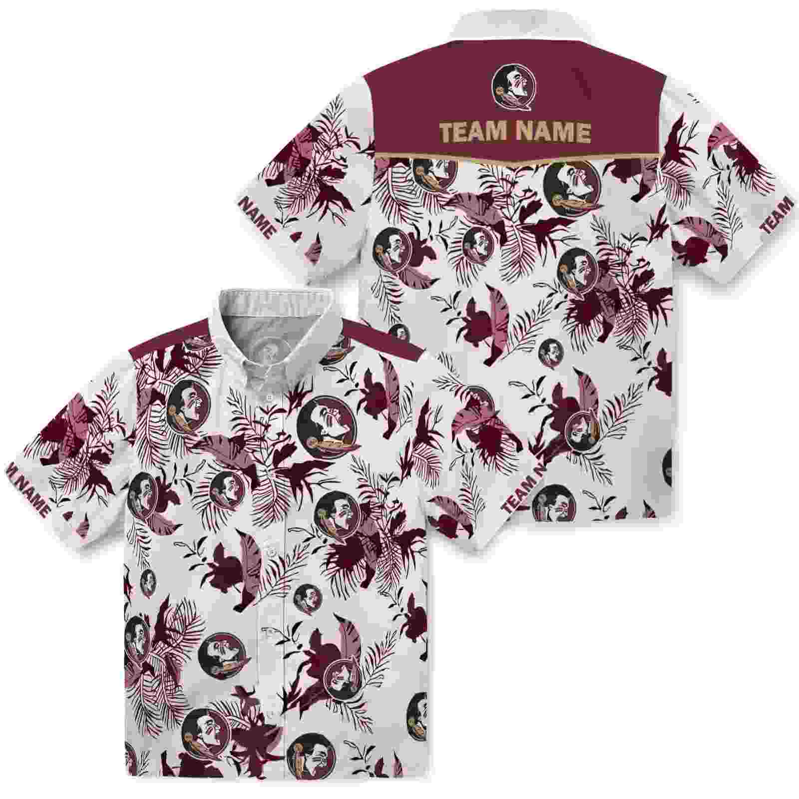 customized florida state seminoles botanical theme garnet white hawaiian shirt high quality