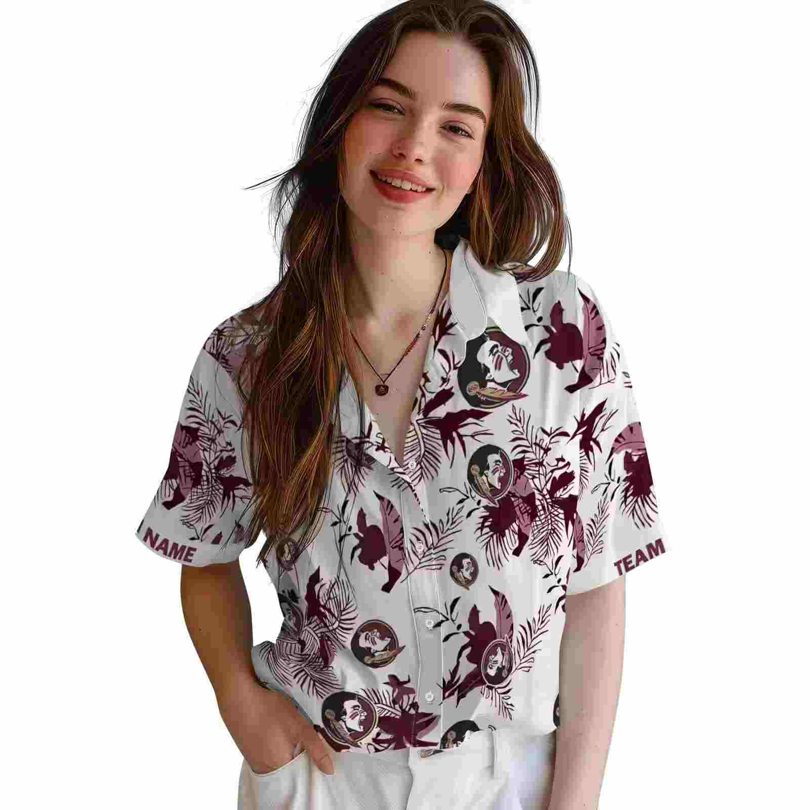 customized florida state seminoles botanical theme garnet white hawaiian shirt latest model