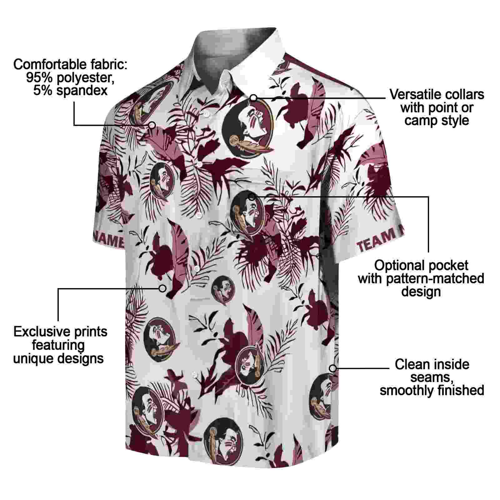 customized florida state seminoles botanical theme garnet white hawaiian shirt new arrival