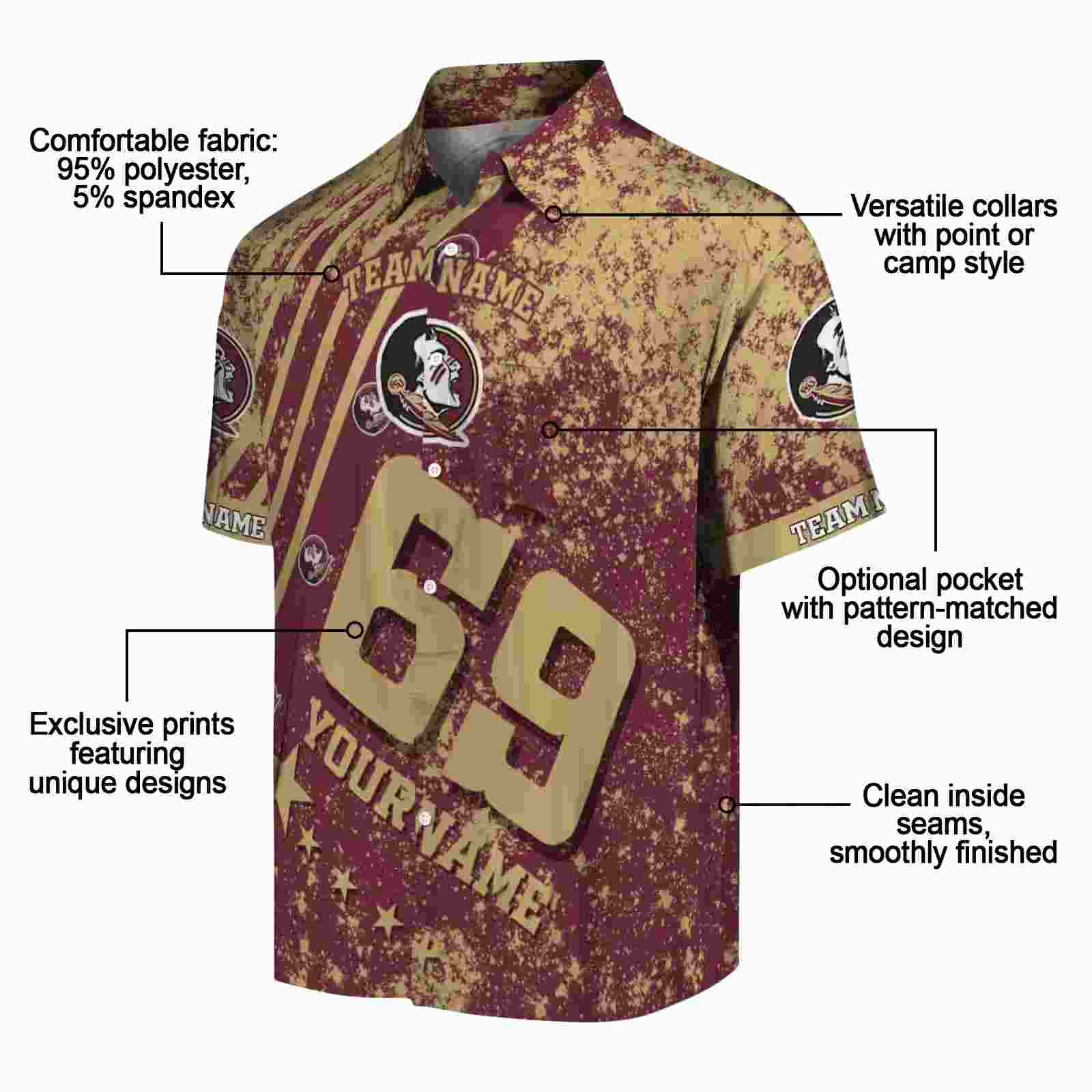 customized florida state seminoles star stripes garnet hawaiian shirt new arrival