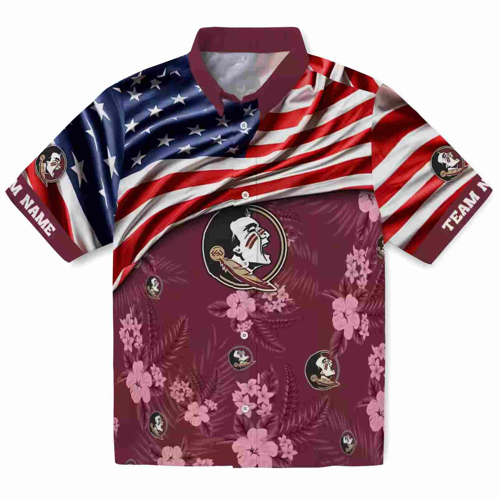 Customized Florida State Seminoles US Flag Hibiscus Garnet Hawaiian Shirt