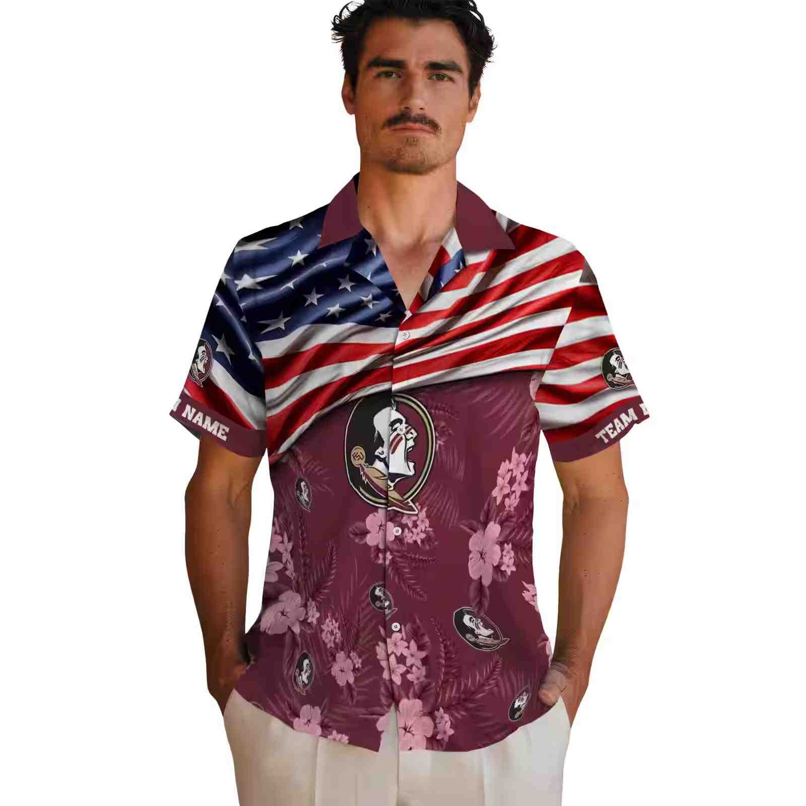 customized florida state seminoles us flag hibiscus garnet hawaiian shirt fashion forward