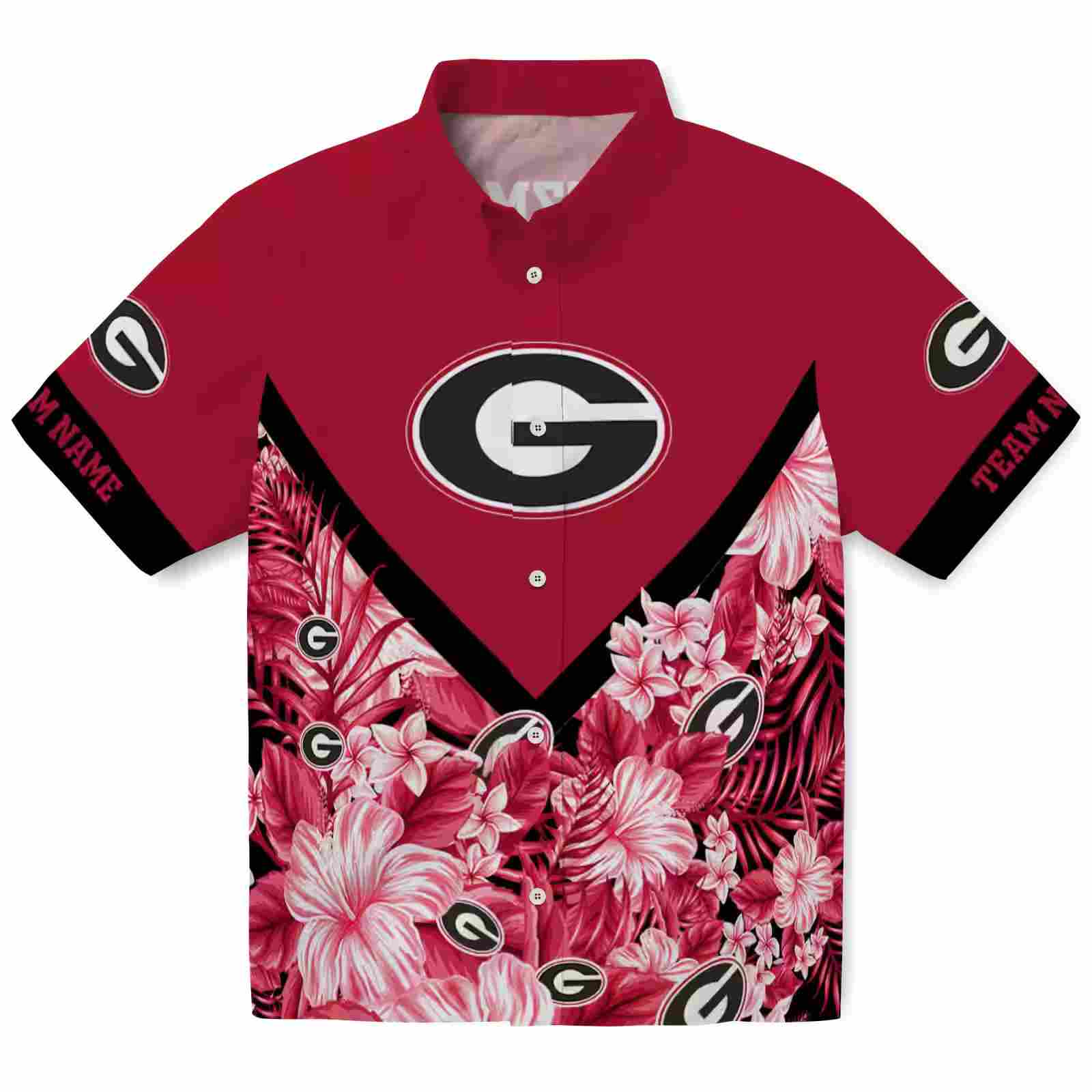 Customized Georgia Bulldogs Floral Chevron Red Hawaiian Shirt