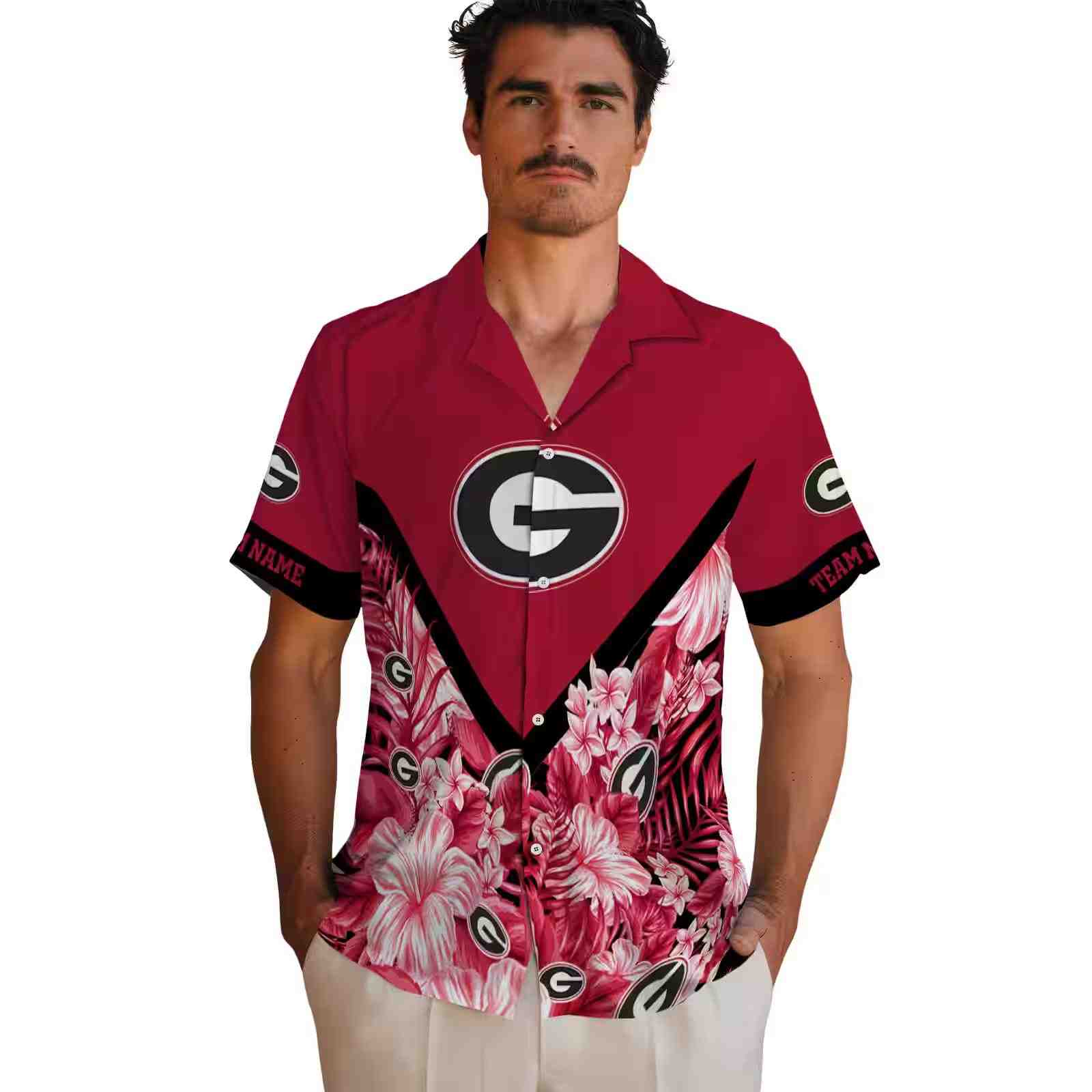 customized georgia bulldogs floral chevron red hawaiian shirt fashion forward