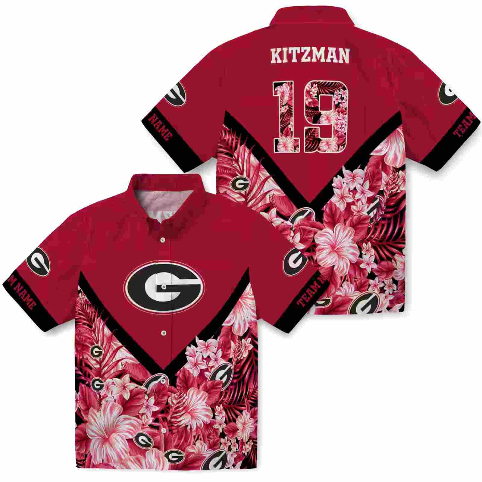 customized georgia bulldogs floral chevron red hawaiian shirt high quality