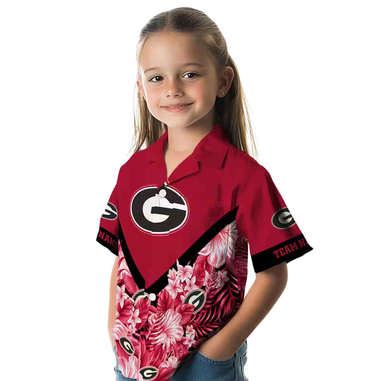 customized georgia bulldogs floral chevron red hawaiian shirt premium grade