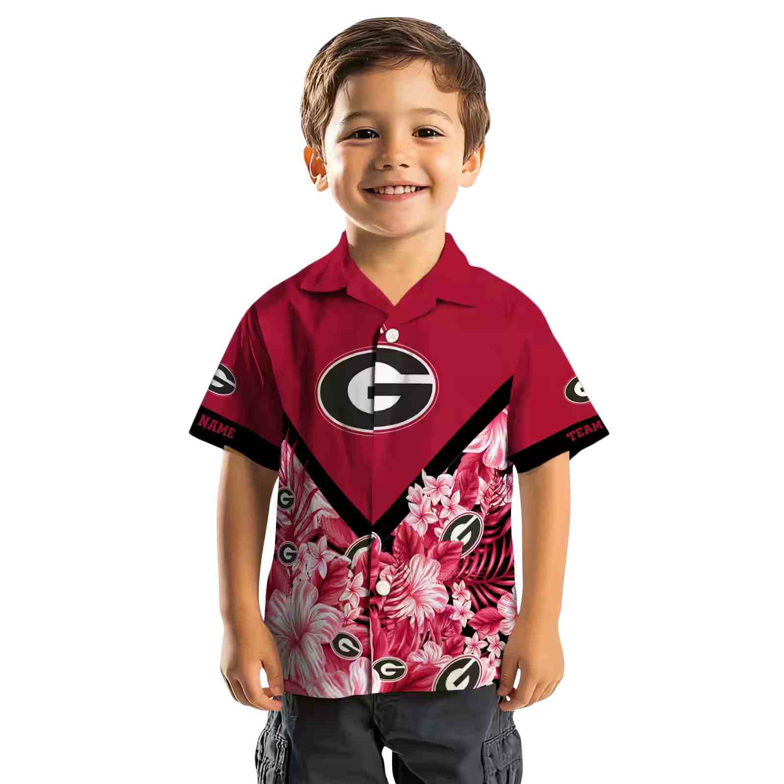 customized georgia bulldogs floral chevron red hawaiian shirt top rated