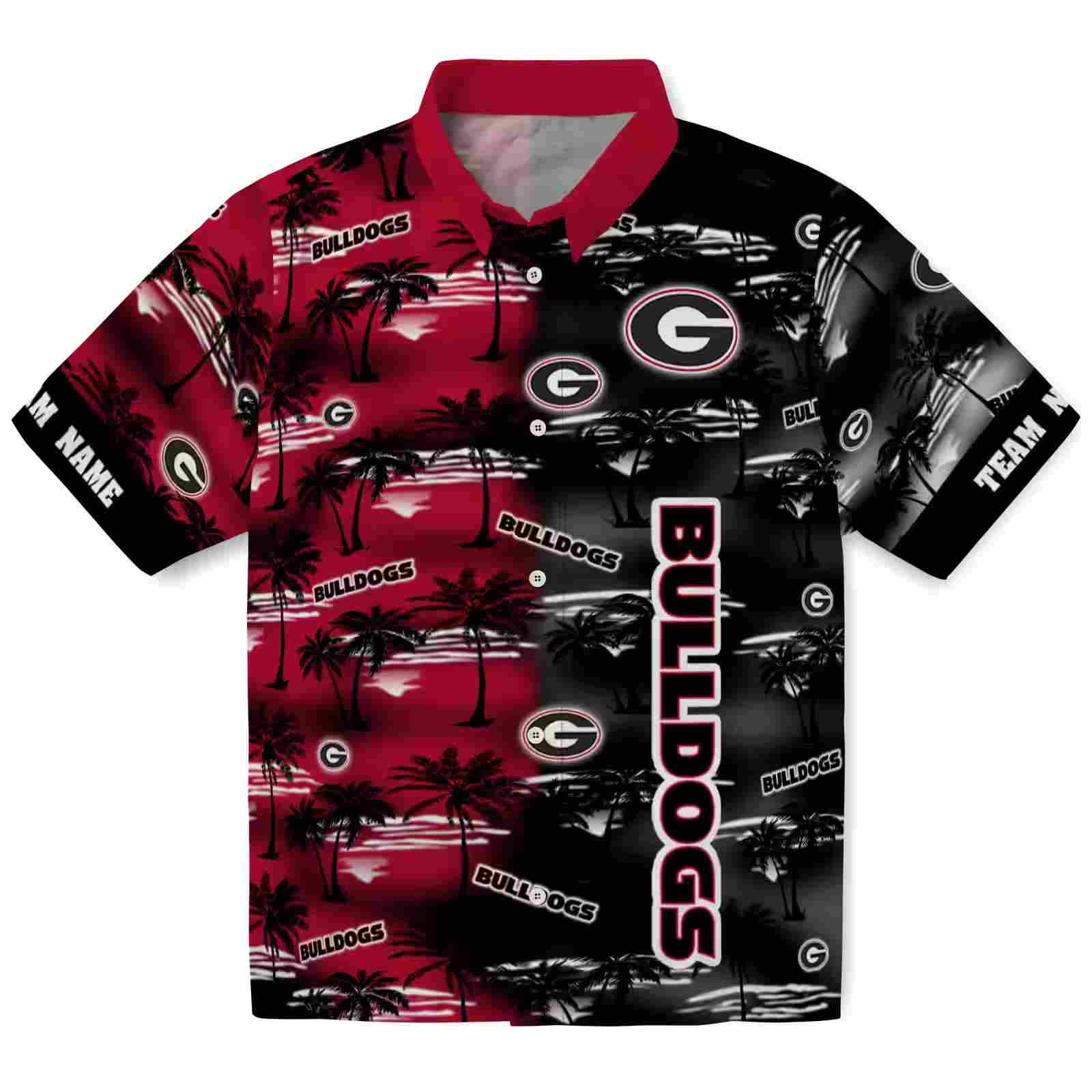 Customized Georgia Bulldogs Palm Silhouettes Red Hawaiian Shirt