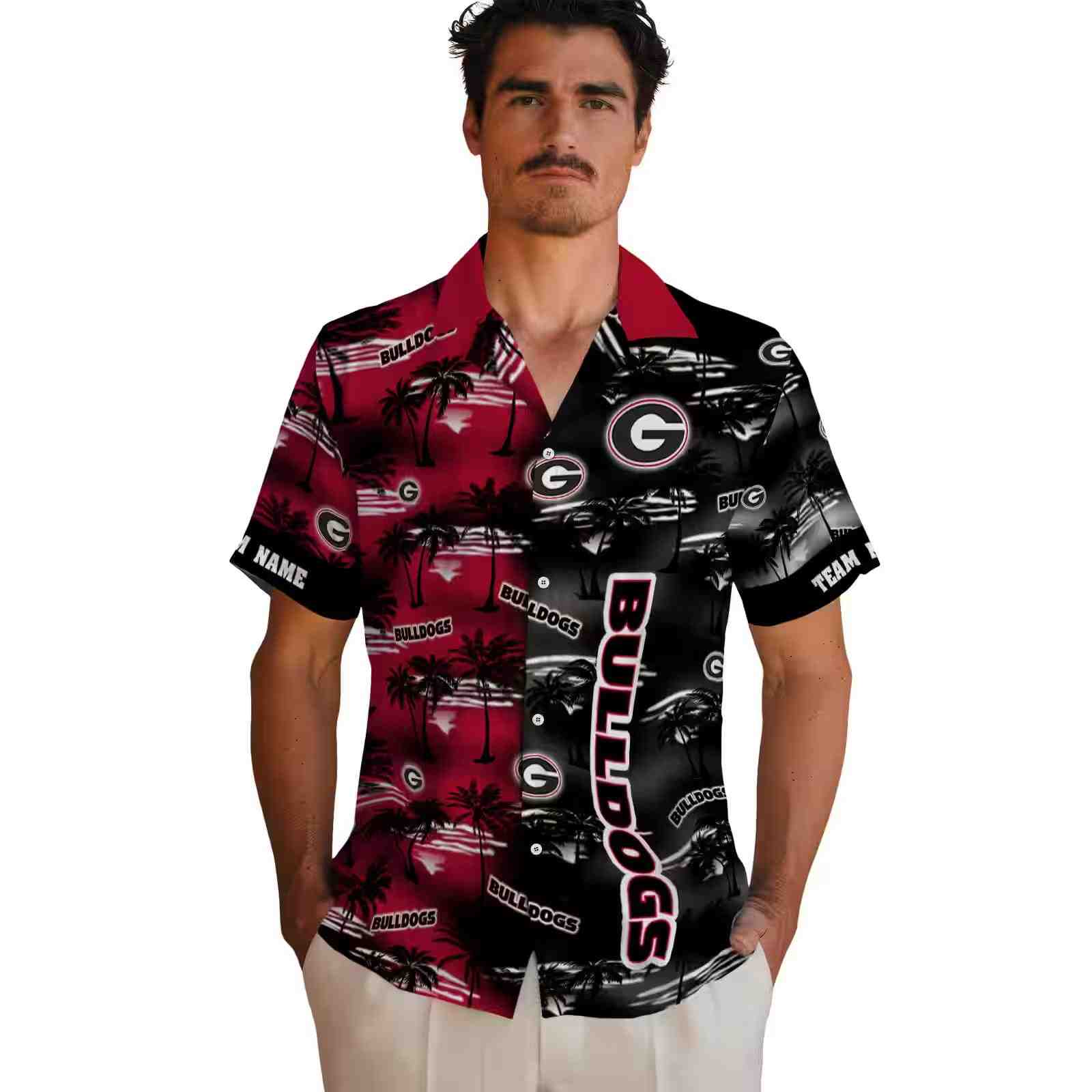 customized georgia bulldogs palm silhouettes red hawaiian shirt fashion forward