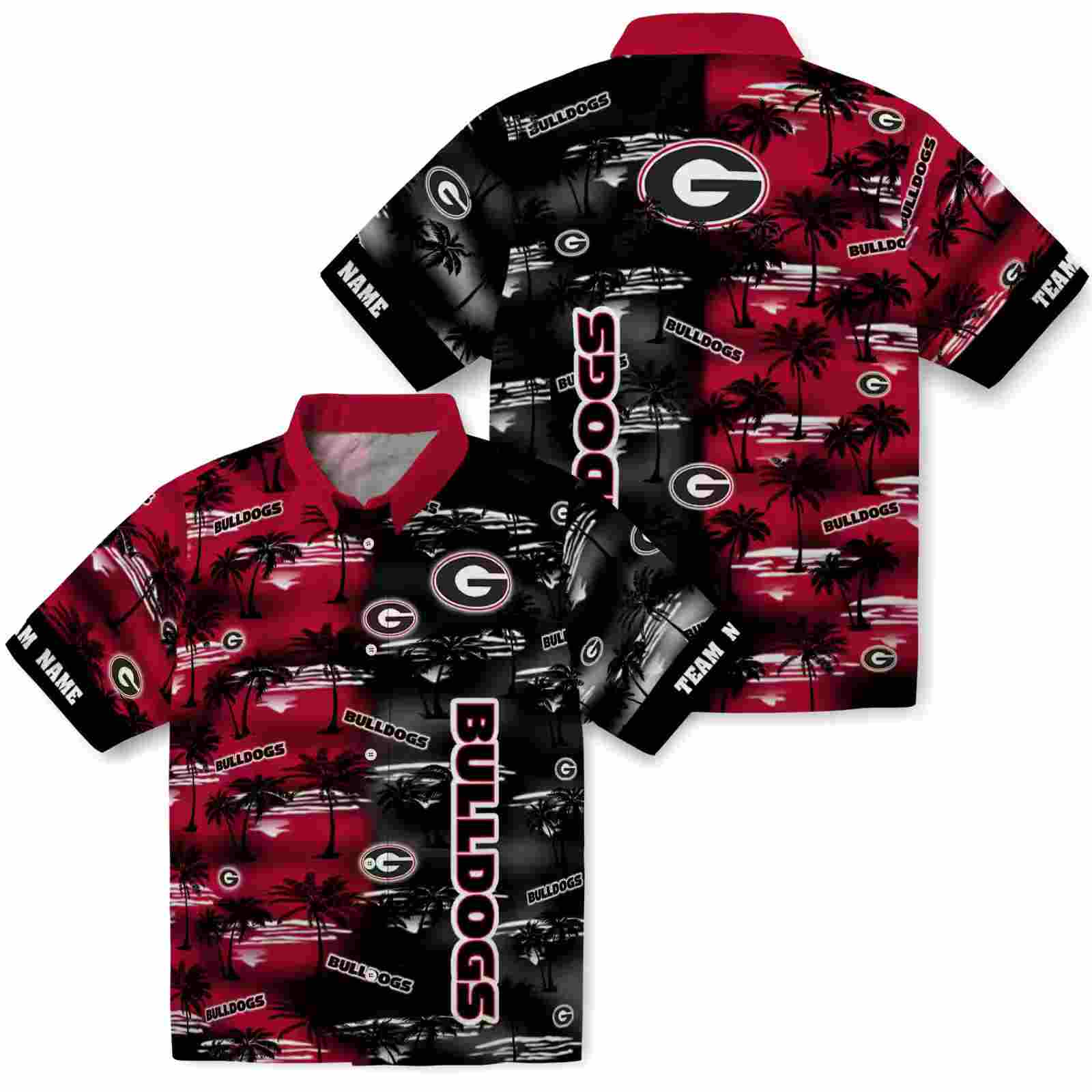 customized georgia bulldogs palm silhouettes red hawaiian shirt high quality