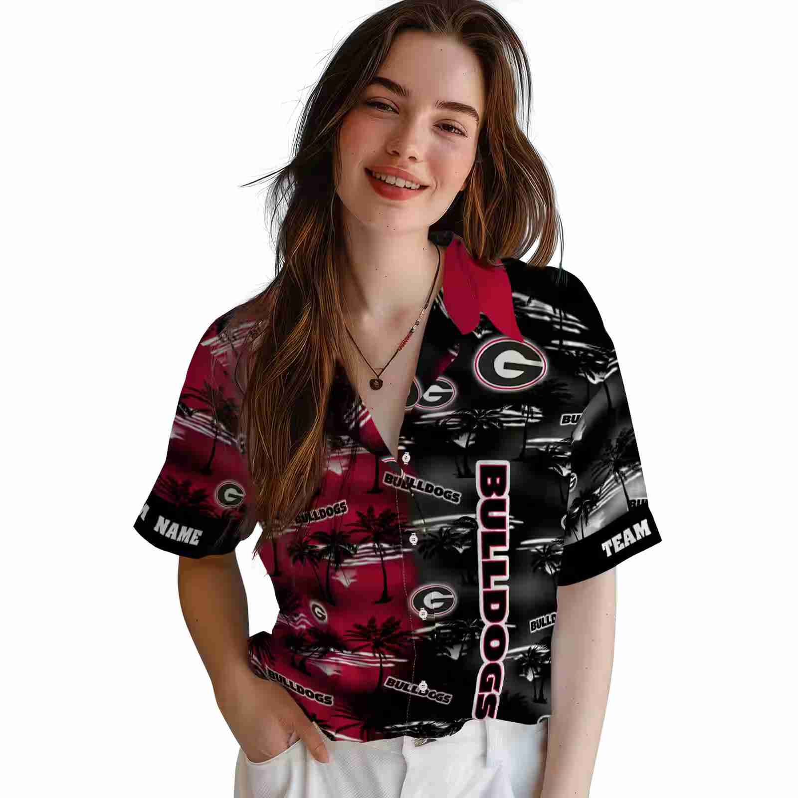 customized georgia bulldogs palm silhouettes red hawaiian shirt latest model