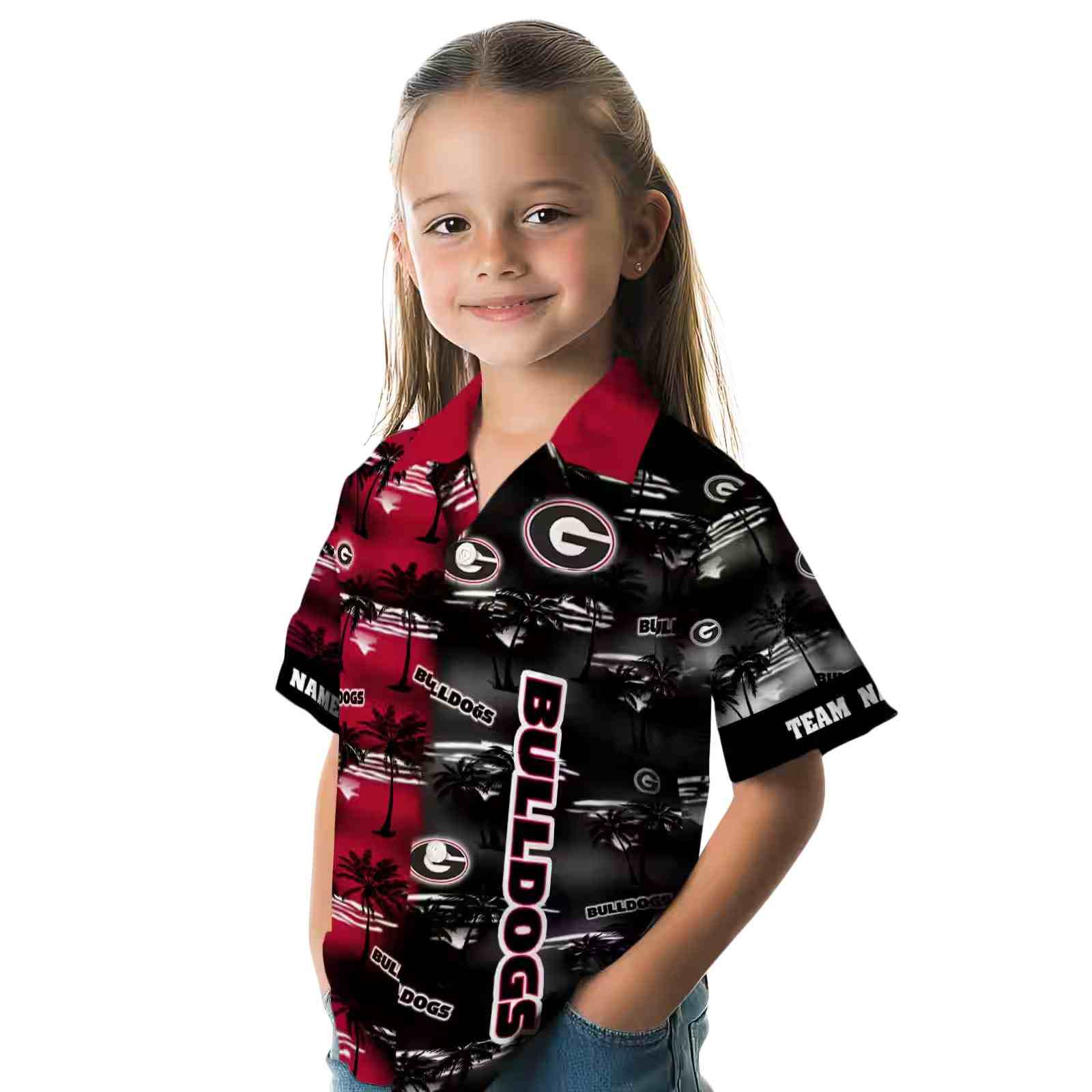 customized georgia bulldogs palm silhouettes red hawaiian shirt premium grade