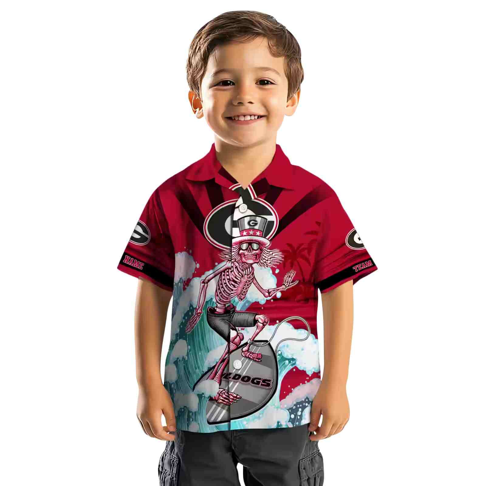 customized georgia bulldogs surfing skeleton red blue hawaiian shirt top rated