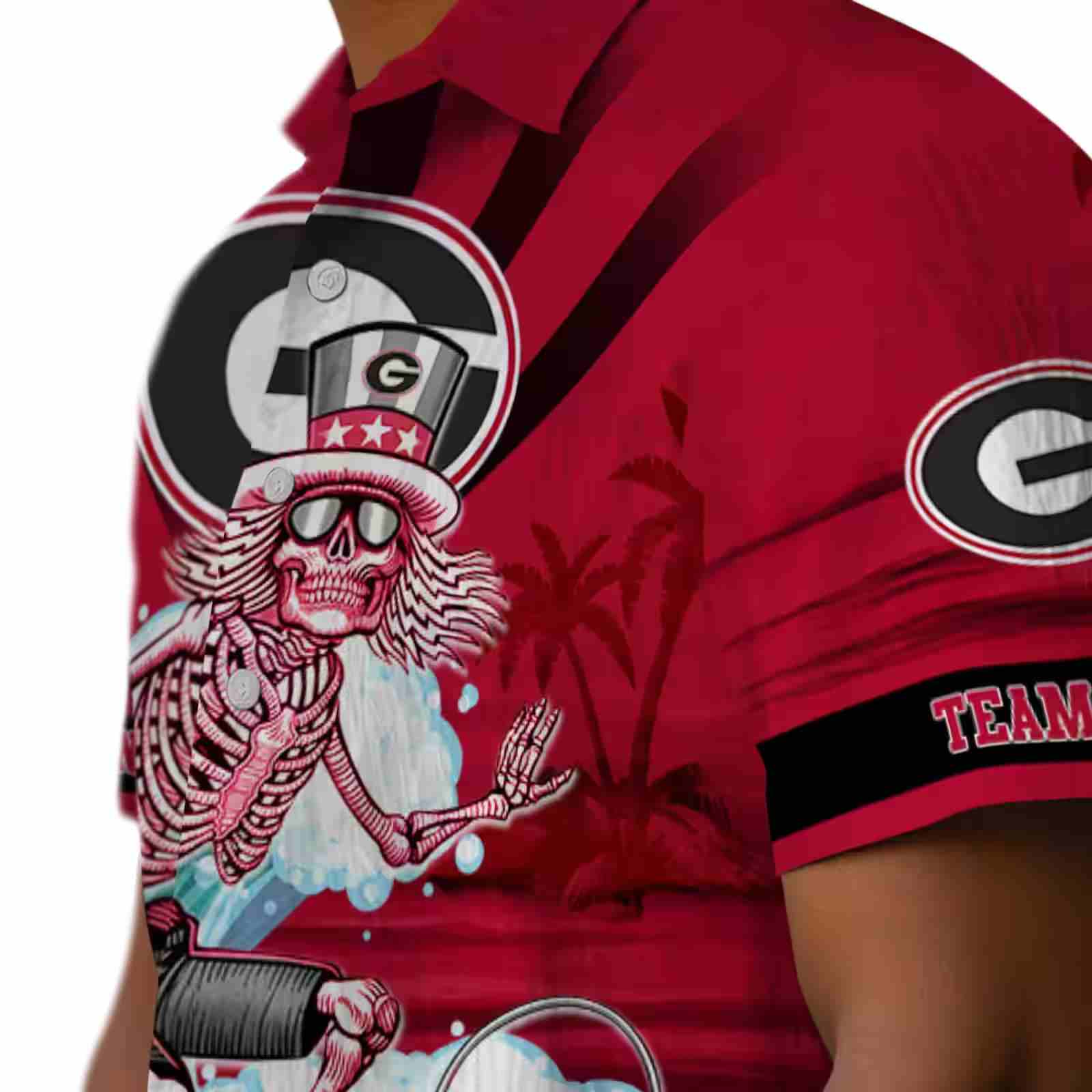 customized georgia bulldogs surfing skeleton red blue hawaiian shirt trendy