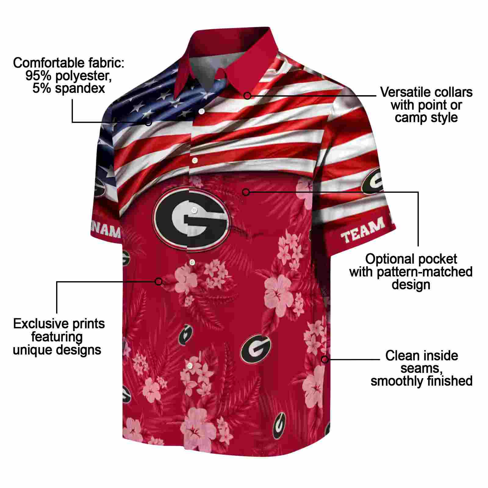 customized georgia bulldogs us flag hibiscus red hawaiian shirt new arrival