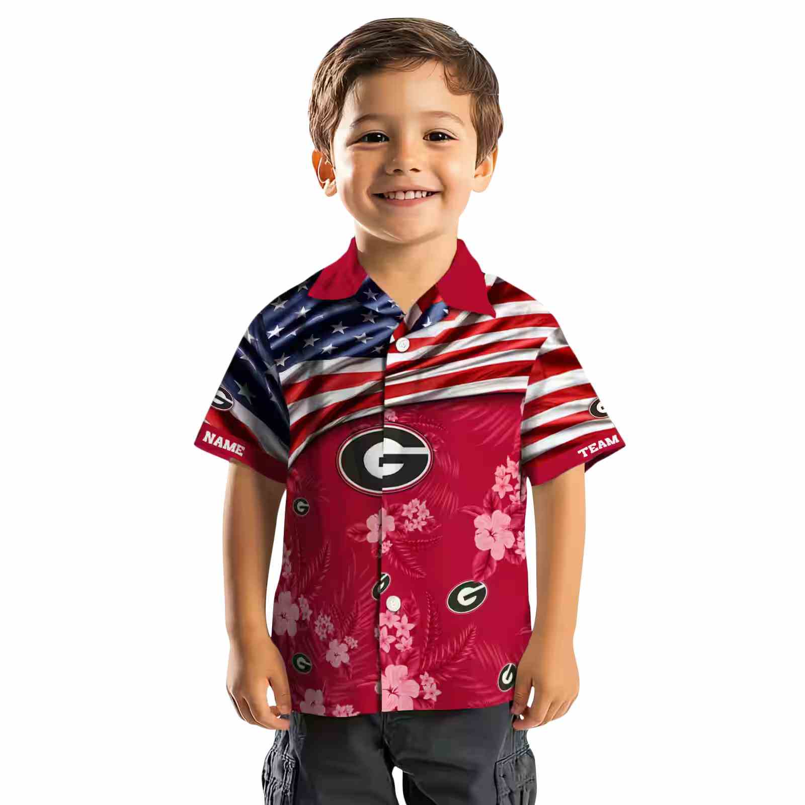 customized georgia bulldogs us flag hibiscus red hawaiian shirt top rated