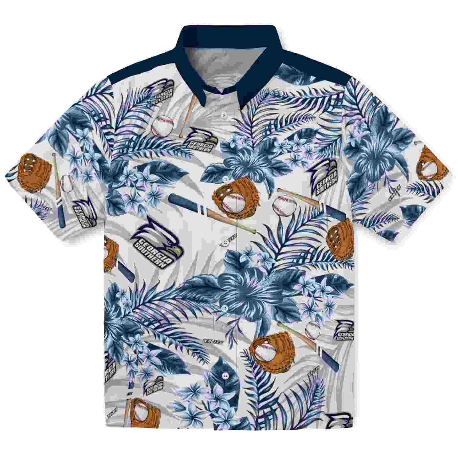 Customized Georgia Southern Eagles Floral Baseball Blue White Hawaiian Shirt