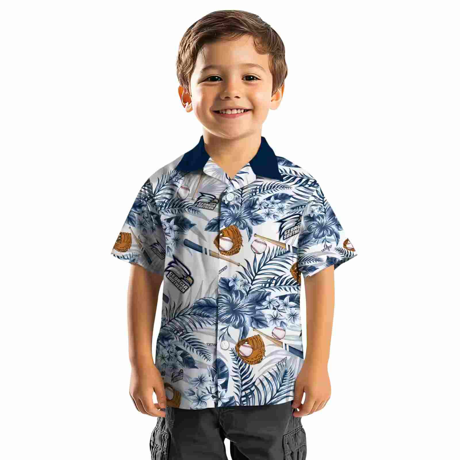 customized georgia southern eagles floral baseball blue white hawaiian shirt top rated