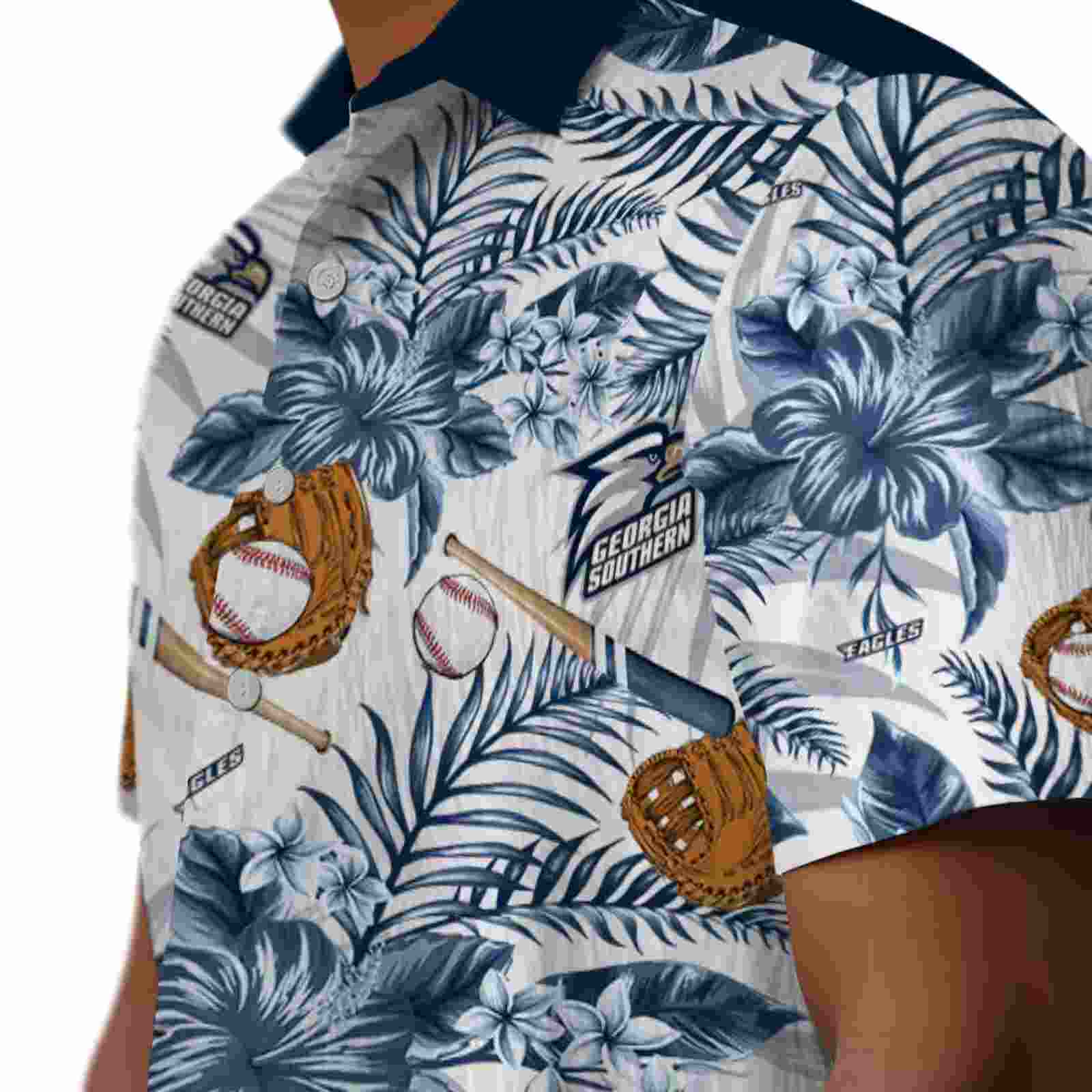 customized georgia southern eagles floral baseball blue white hawaiian shirt trendy