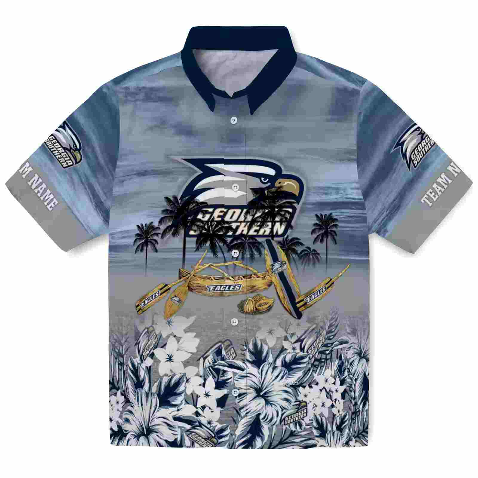 Customized Georgia Southern Eagles Tropical Canoe Blue Hawaiian Shirt