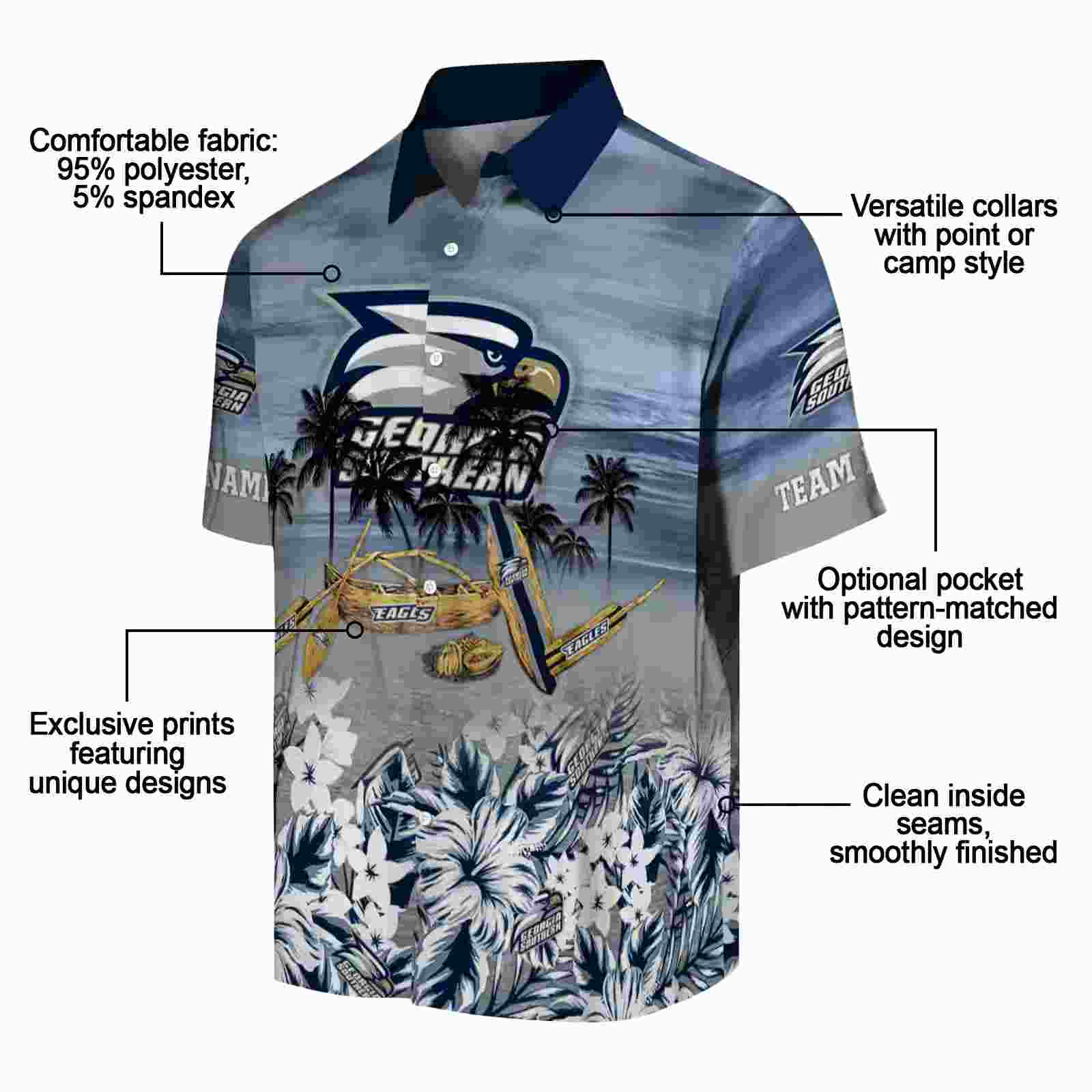 customized georgia southern eagles tropical canoe blue hawaiian shirt new arrival