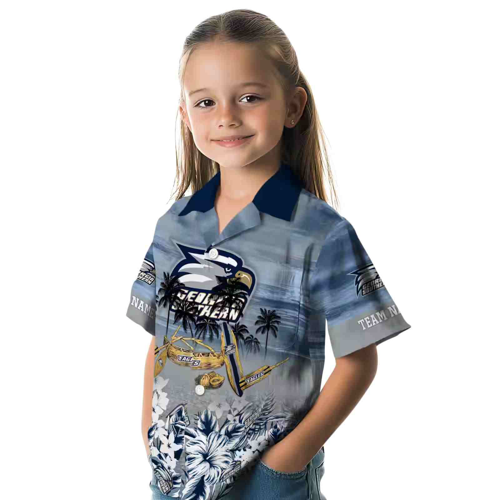 customized georgia southern eagles tropical canoe blue hawaiian shirt premium grade