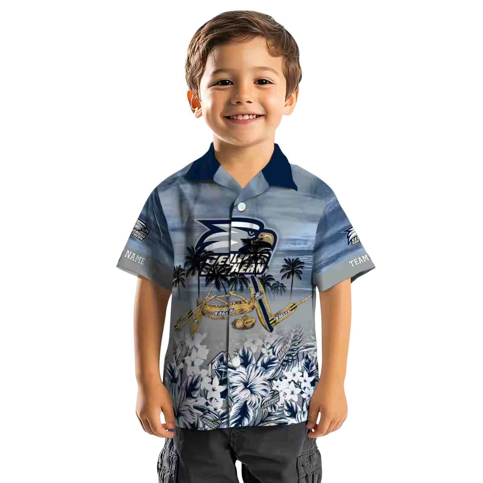 customized georgia southern eagles tropical canoe blue hawaiian shirt top rated