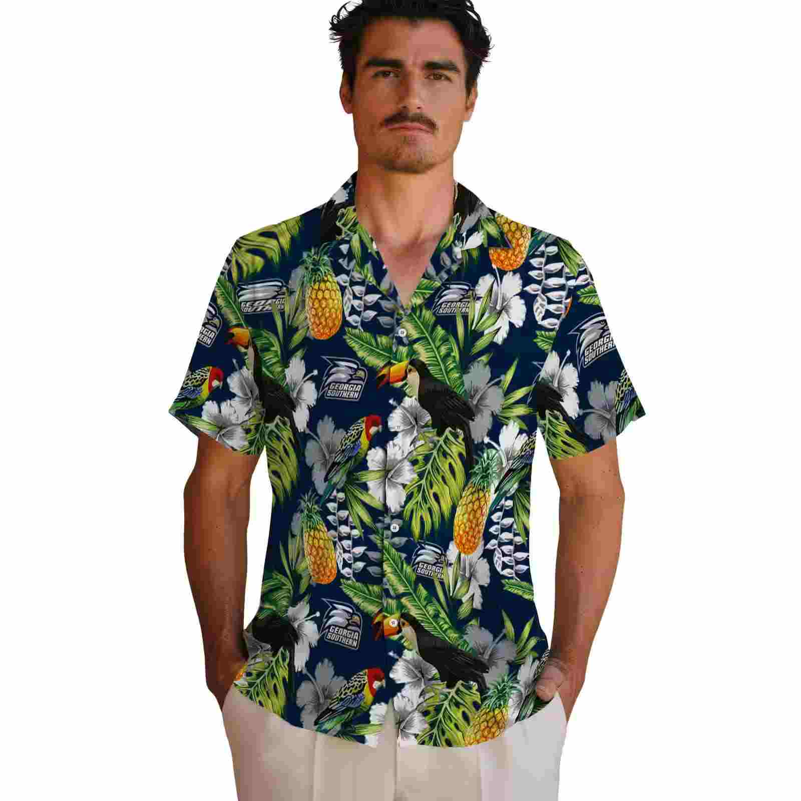 customized georgia southern eagles tropical toucan blue green hawaiian shirt fashion forward