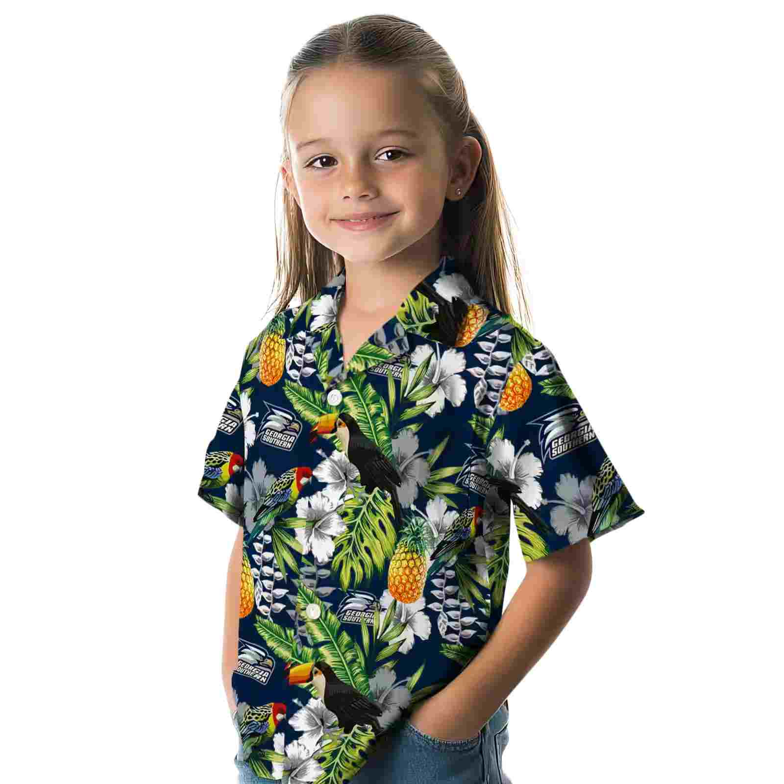 customized georgia southern eagles tropical toucan blue green hawaiian shirt premium grade