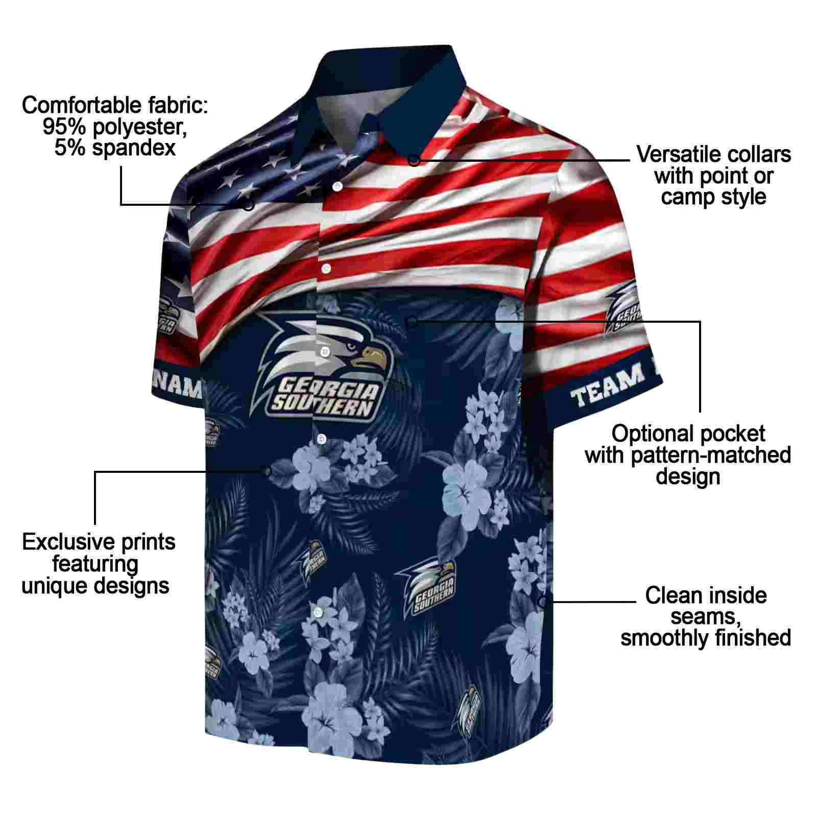 customized georgia southern eagles us flag hibiscus blue hawaiian shirt new arrival