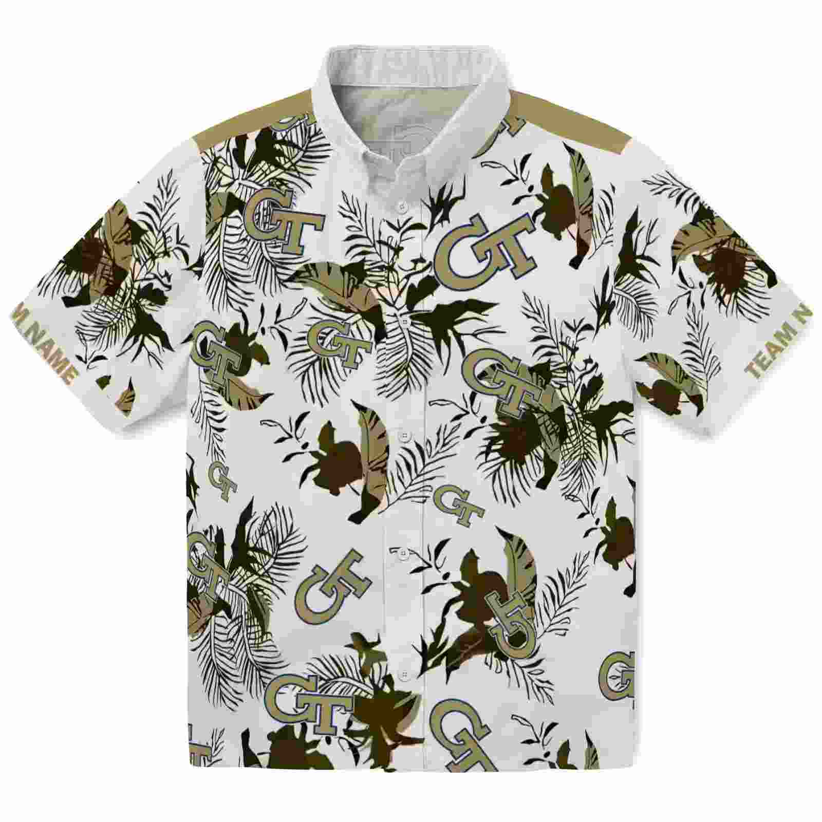 Customized Georgia Tech Yellow Jackets Botanical Theme Gold White Hawaiian Shirt