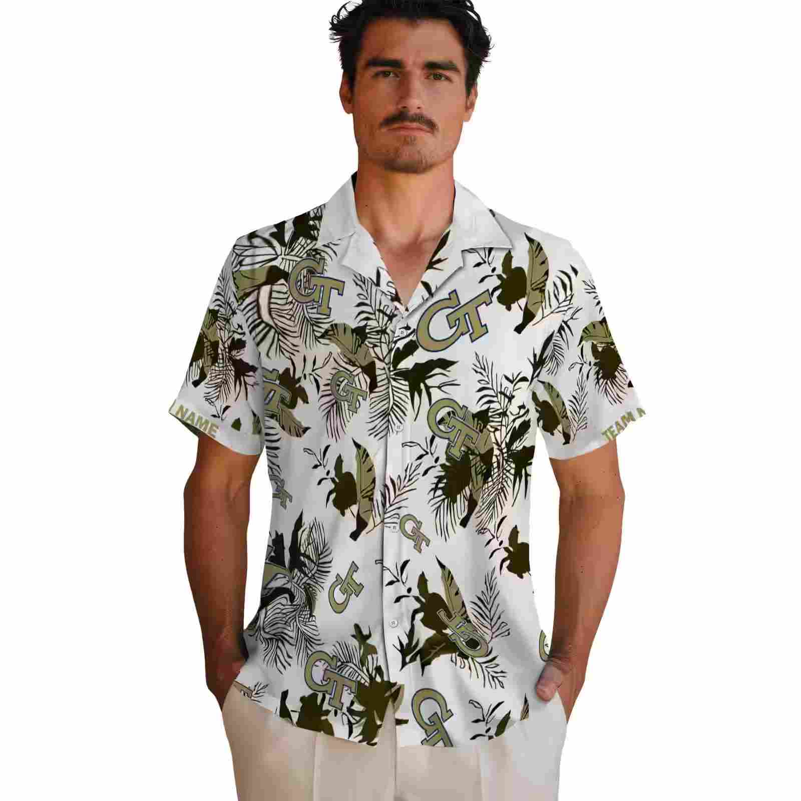 customized georgia tech yellow jackets botanical theme gold white hawaiian shirt fashion forward