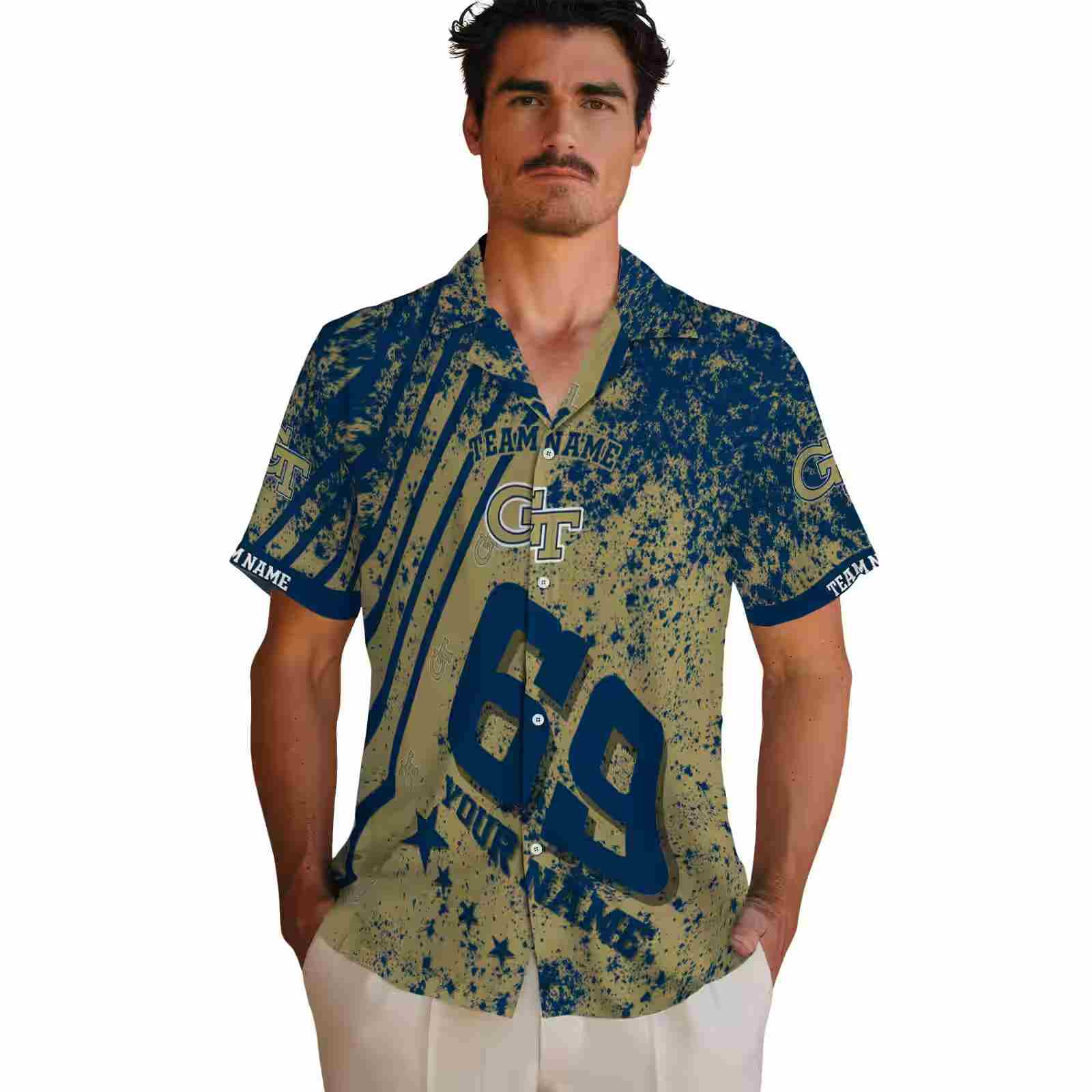 customized georgia tech yellow jackets star stripes gold hawaiian shirt fashion forward