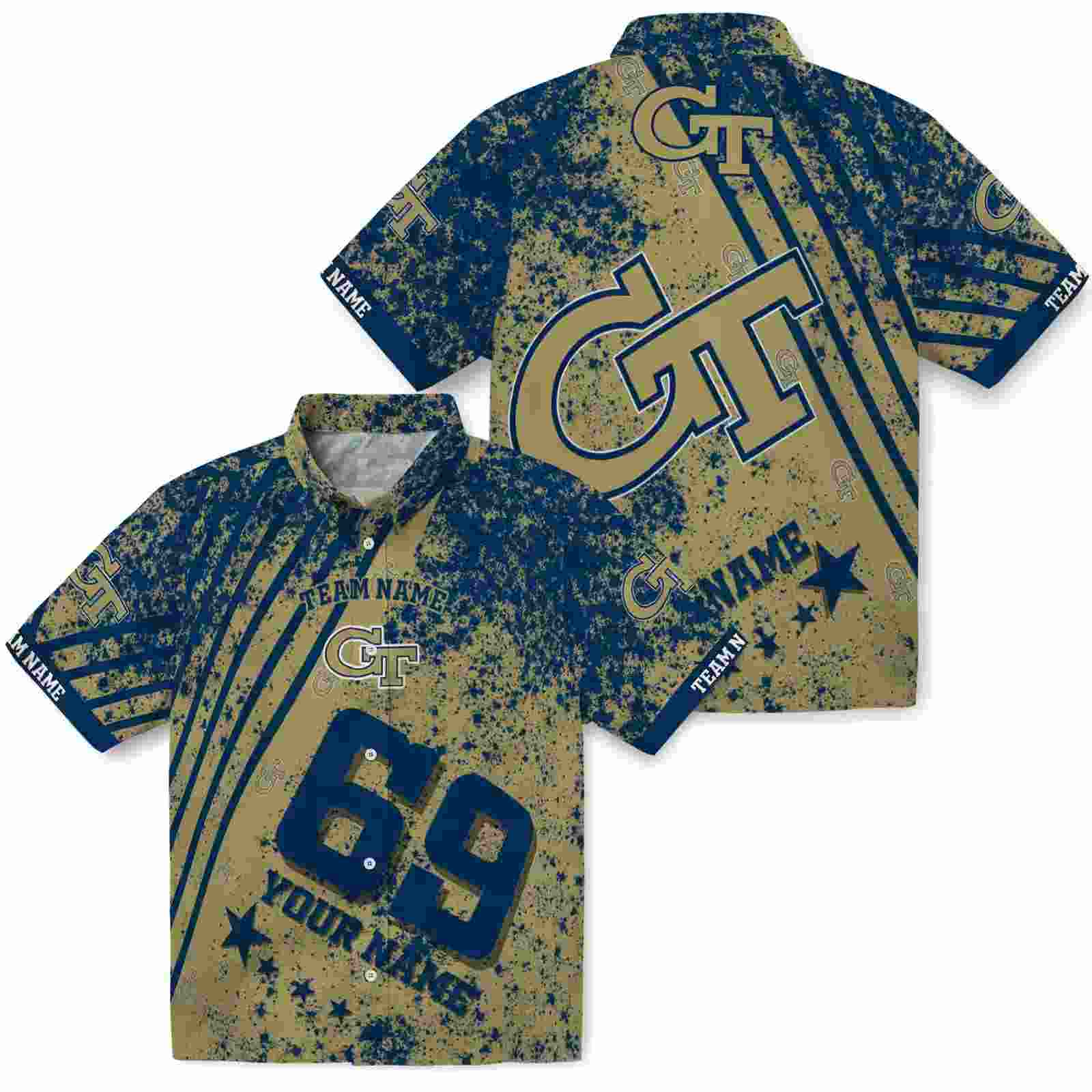 customized georgia tech yellow jackets star stripes gold hawaiian shirt high quality