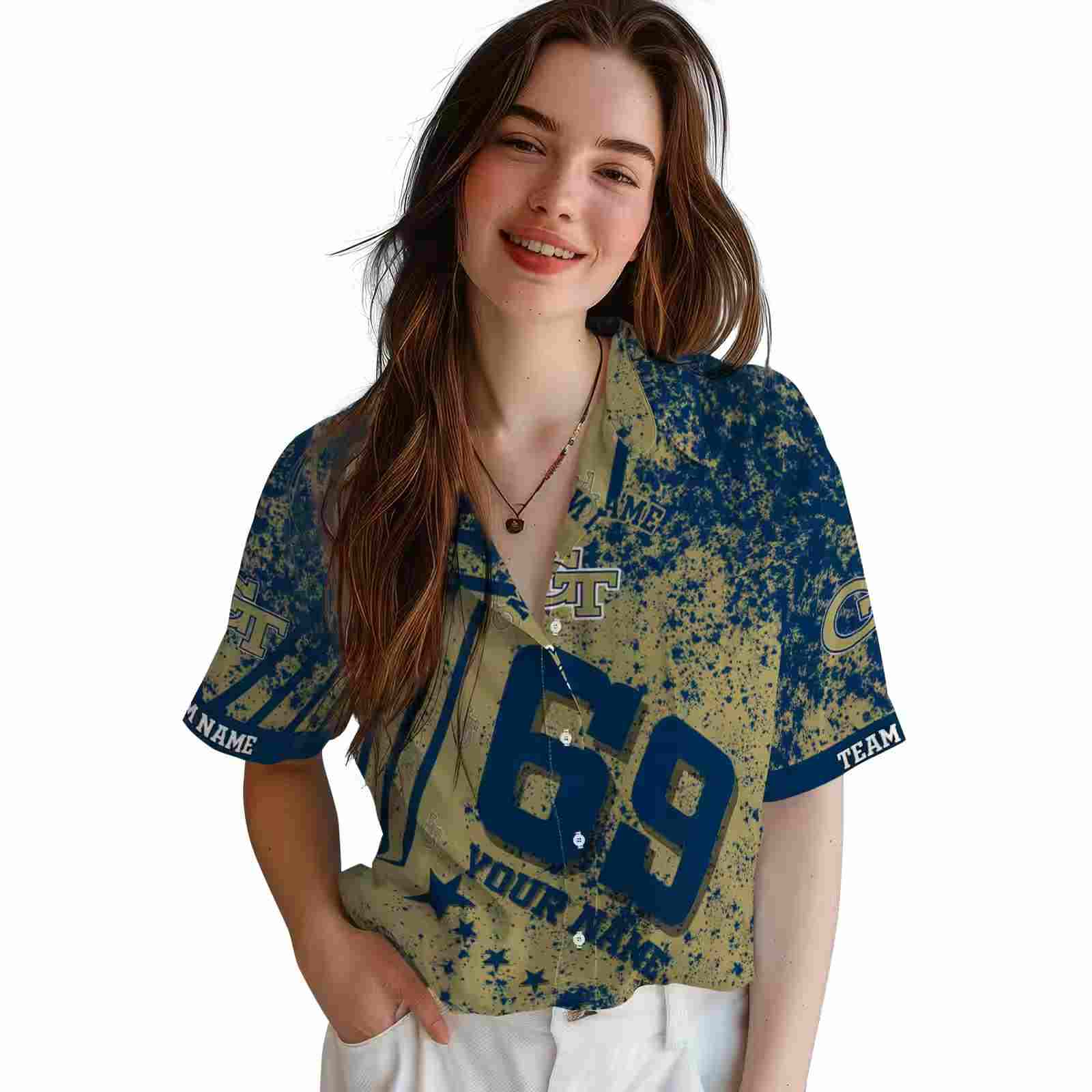 customized georgia tech yellow jackets star stripes gold hawaiian shirt latest model