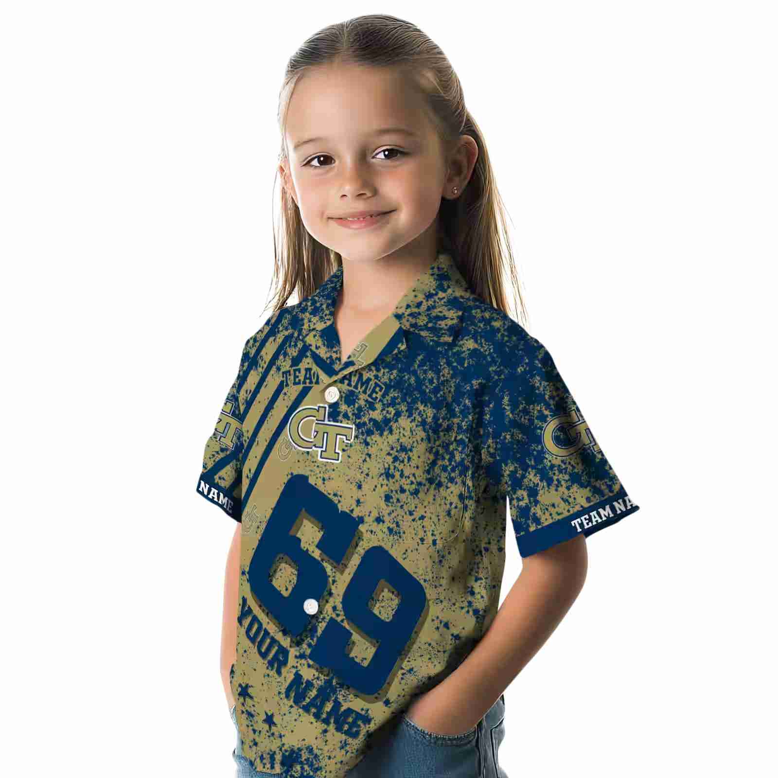 customized georgia tech yellow jackets star stripes gold hawaiian shirt premium grade