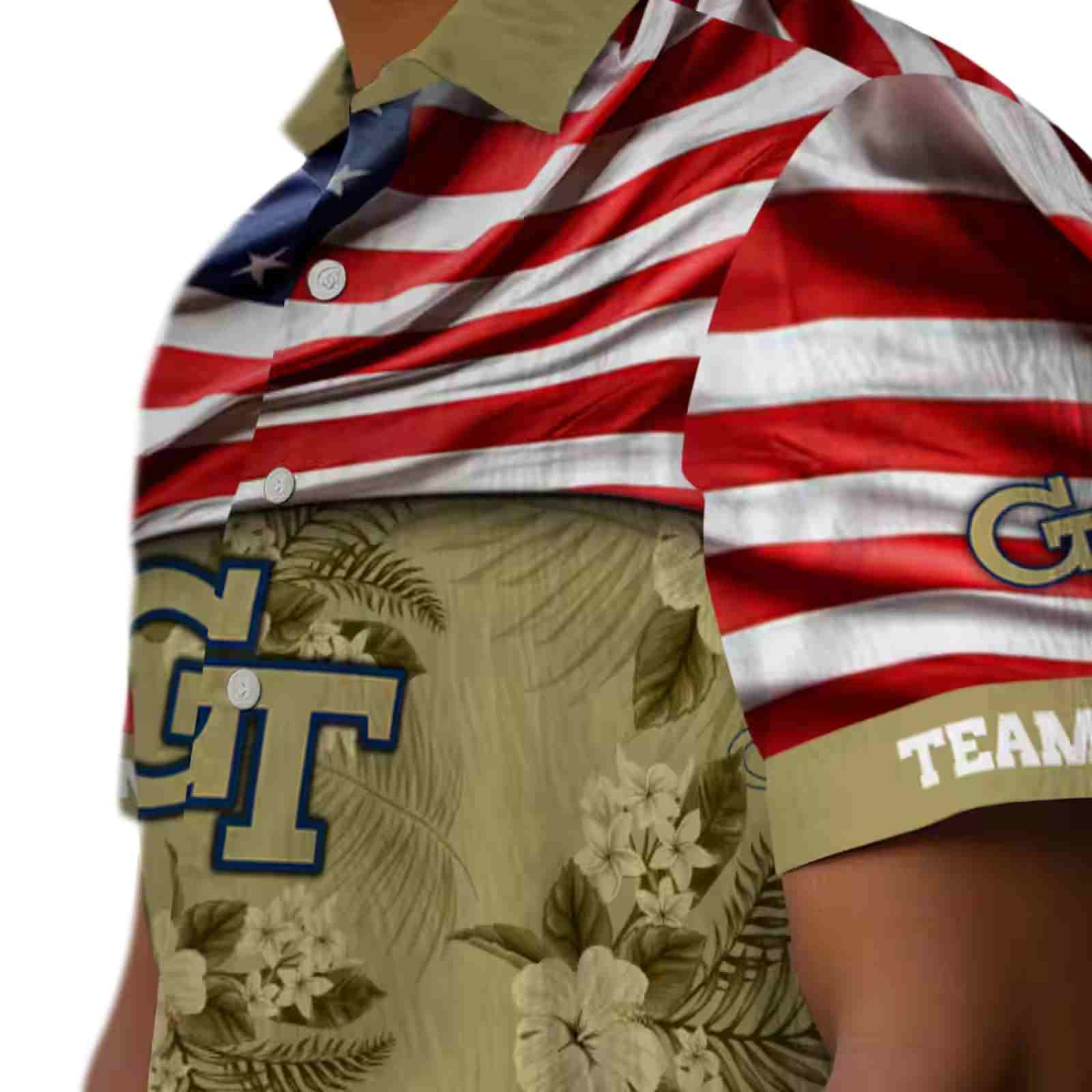 customized georgia tech yellow jackets us flag hibiscus gold hawaiian shirt trendy