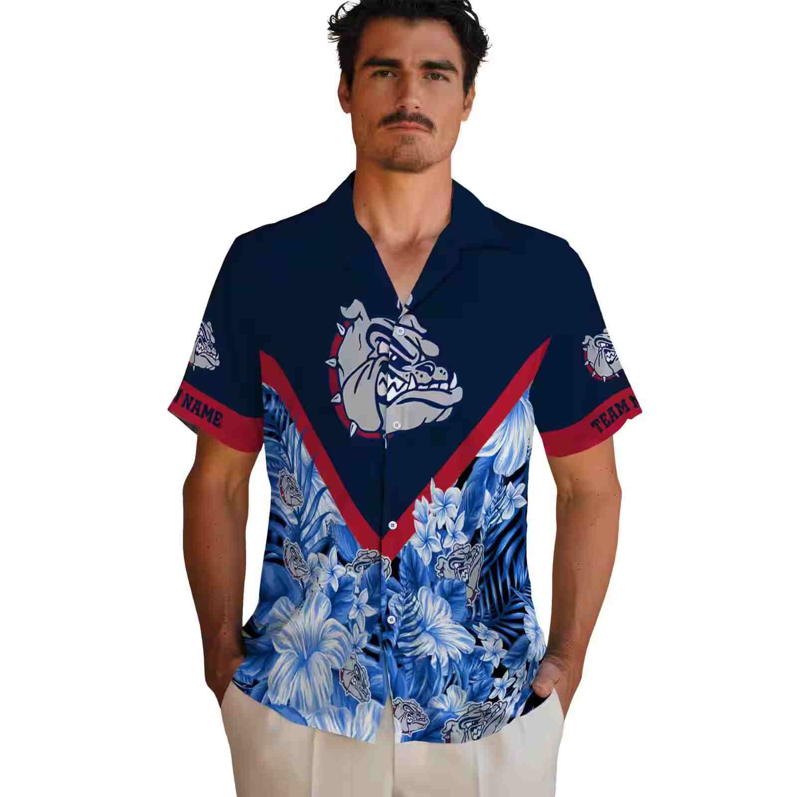 customized gonzaga bulldogs floral chevron blue hawaiian shirt fashion forward