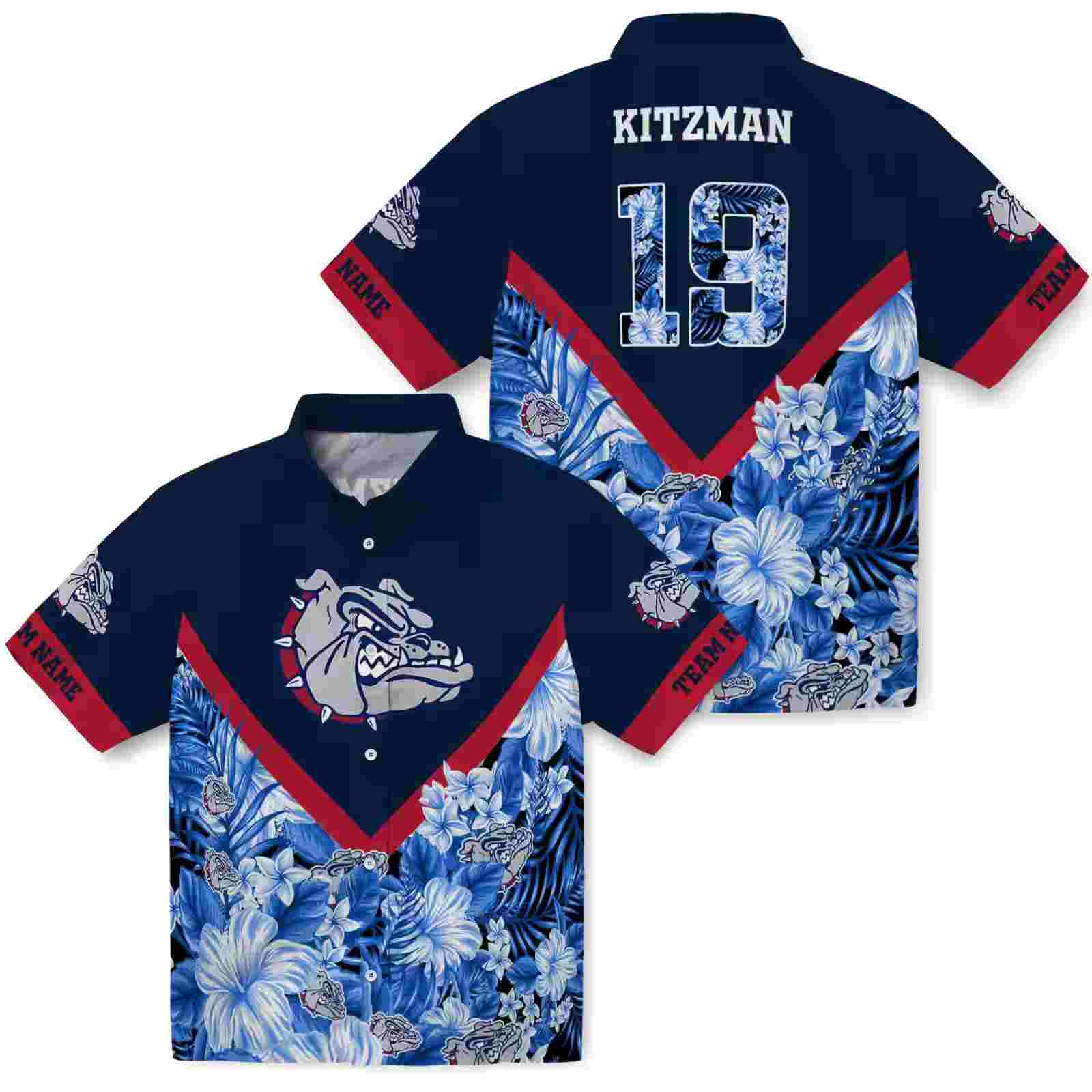 customized gonzaga bulldogs floral chevron blue hawaiian shirt high quality