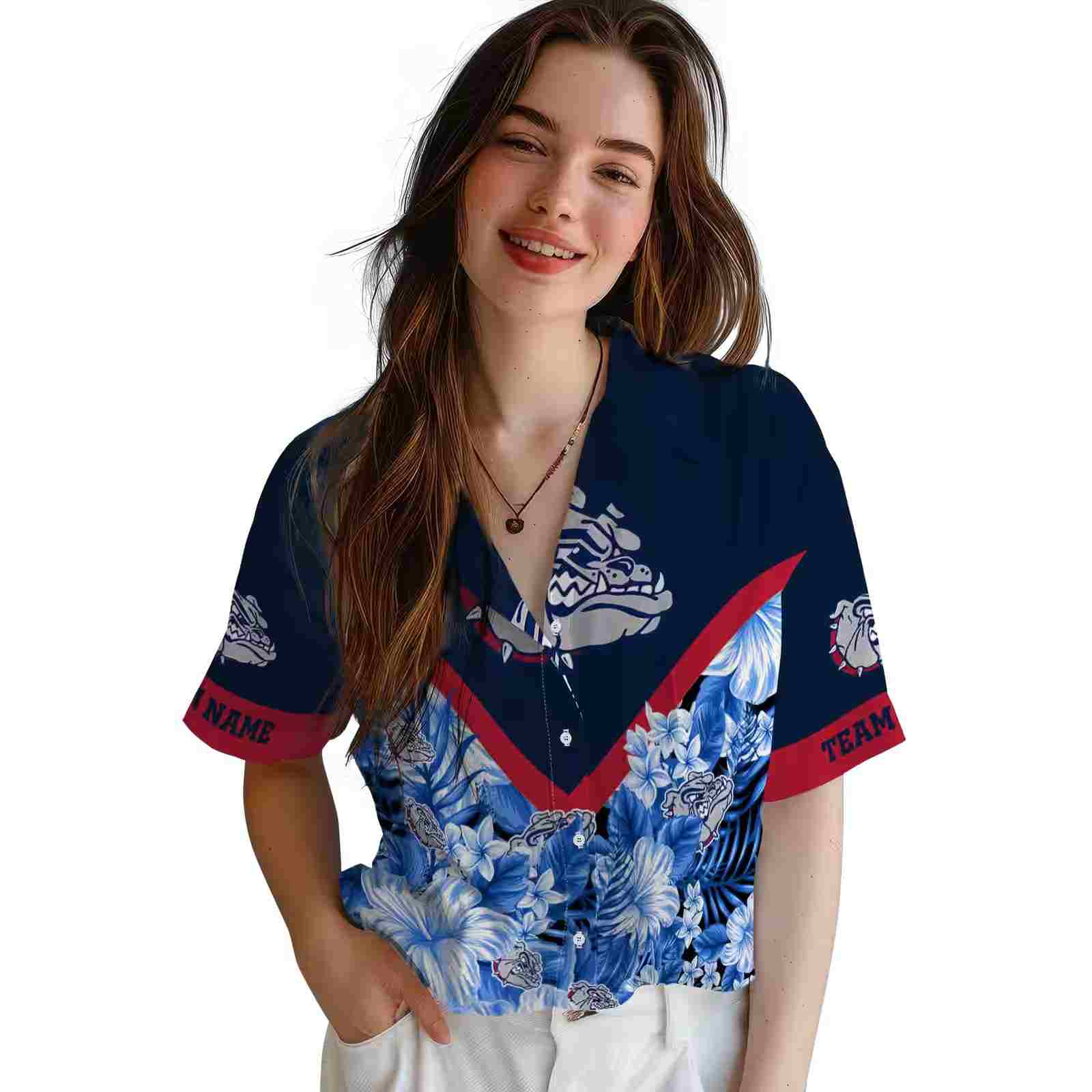 customized gonzaga bulldogs floral chevron blue hawaiian shirt latest model