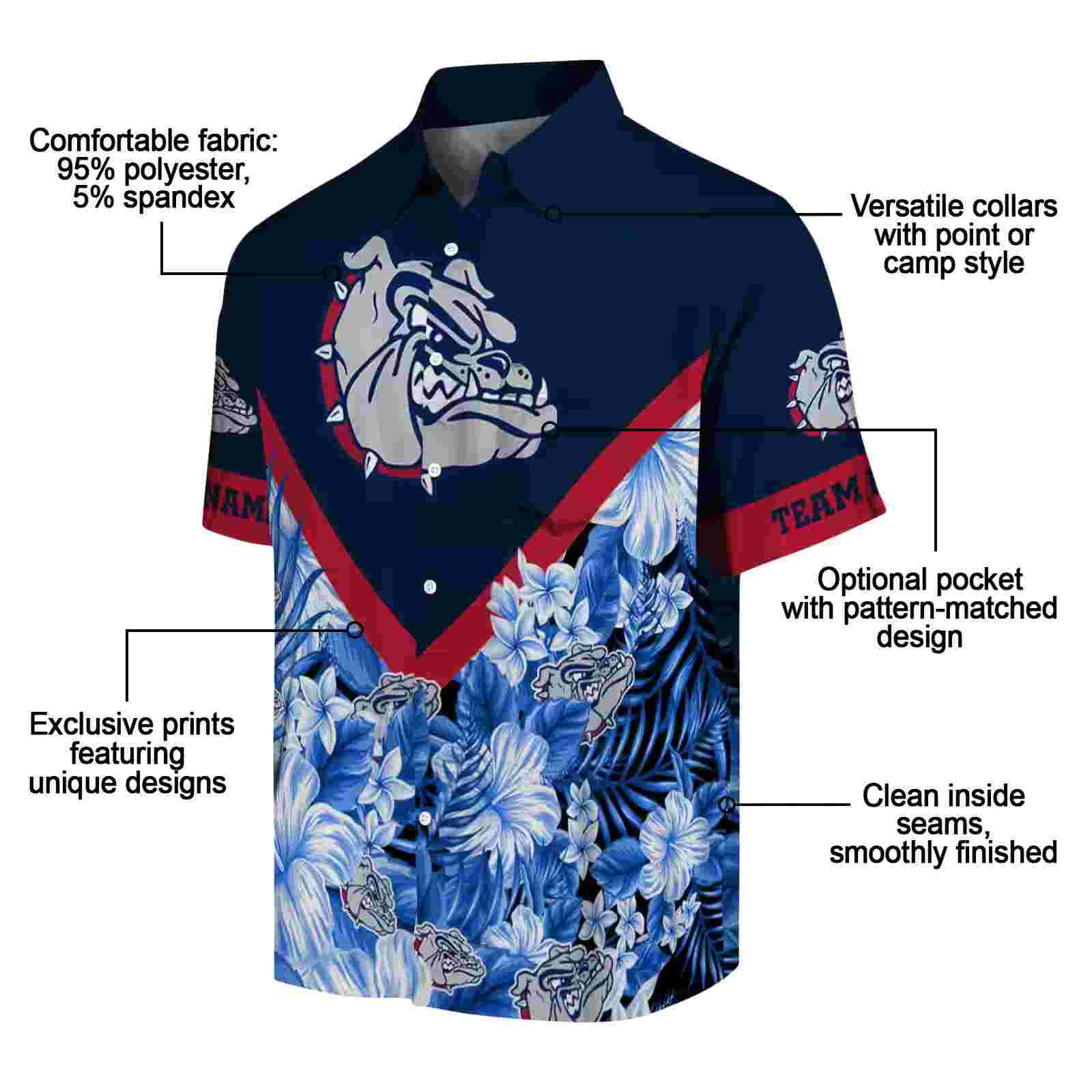 customized gonzaga bulldogs floral chevron blue hawaiian shirt new arrival