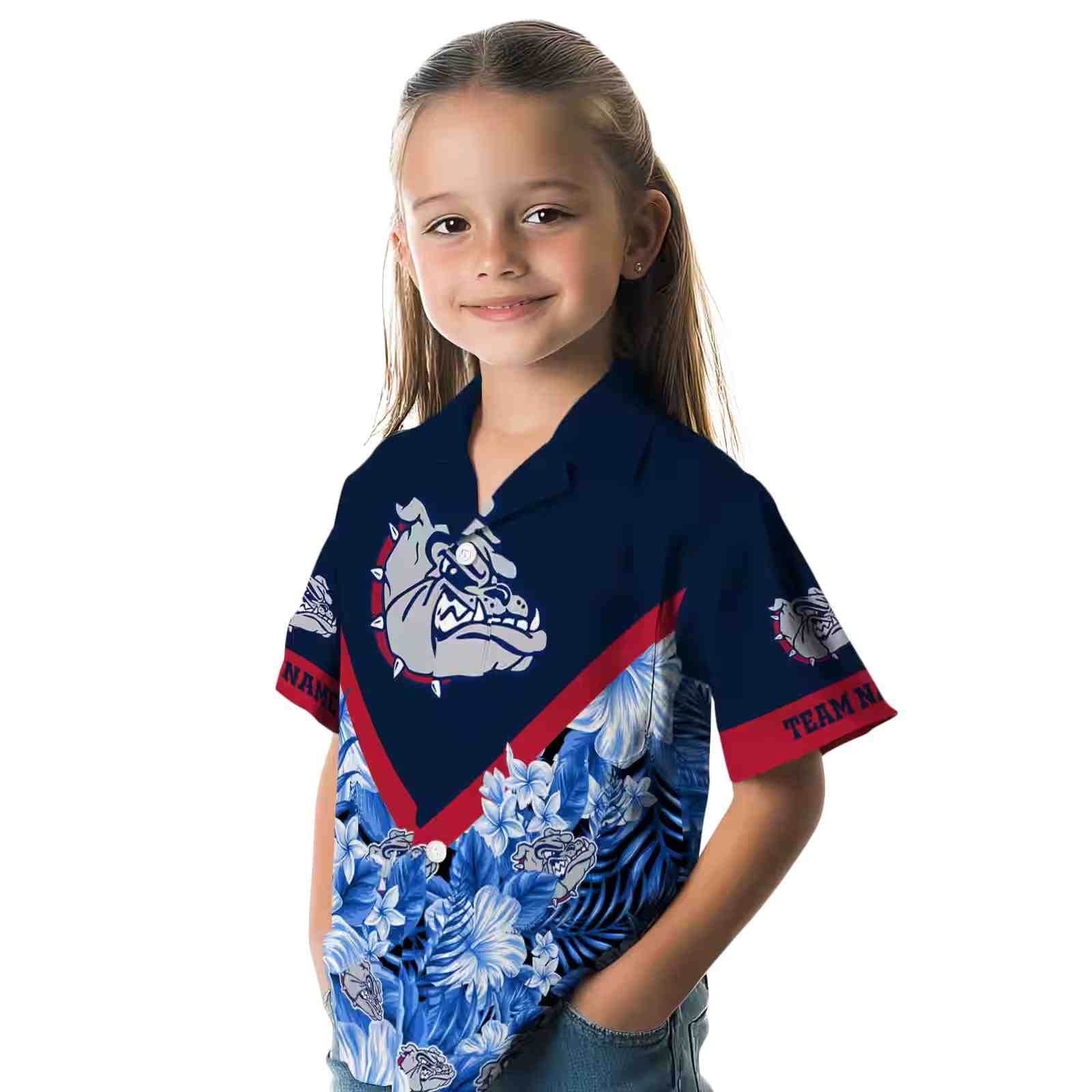 customized gonzaga bulldogs floral chevron blue hawaiian shirt premium grade