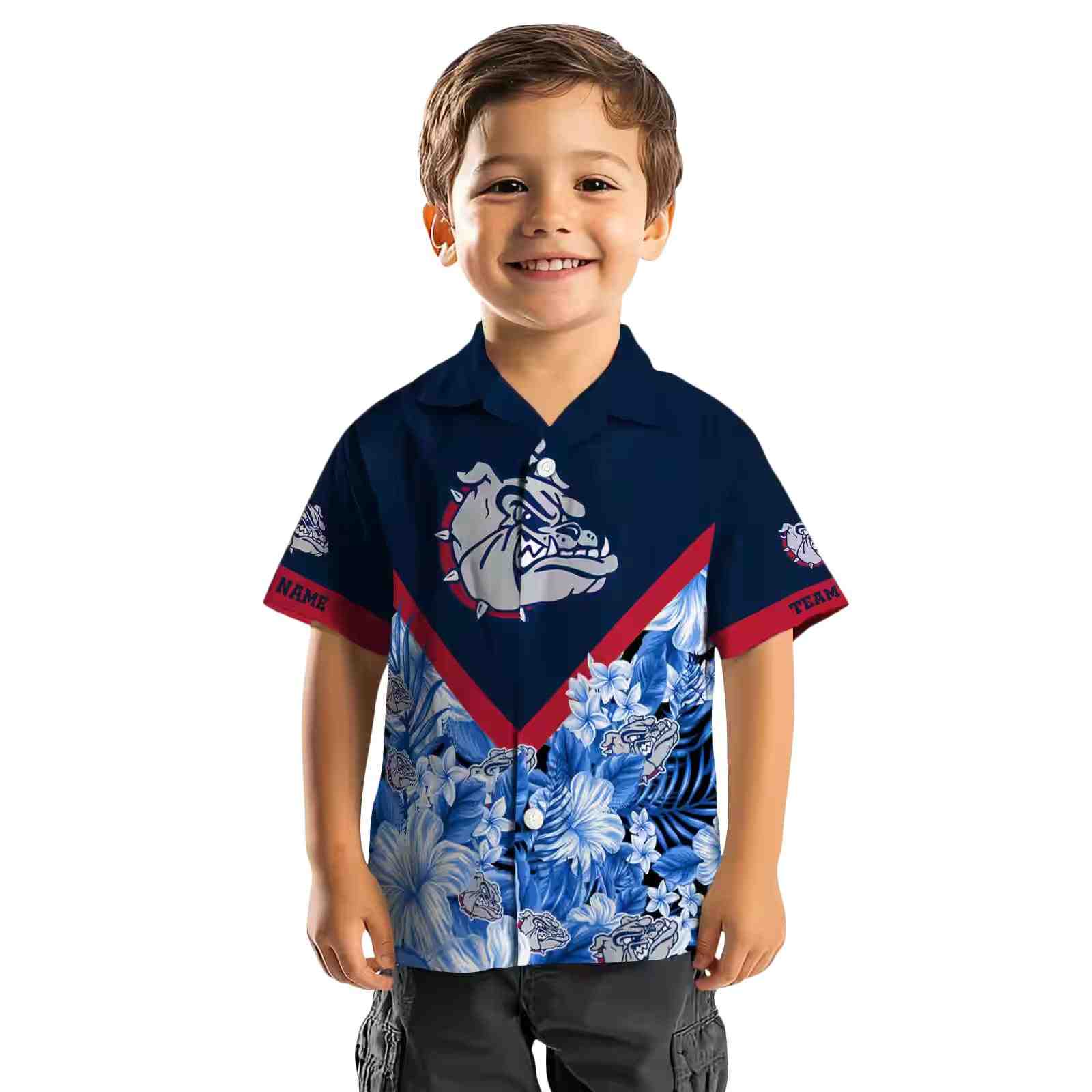 customized gonzaga bulldogs floral chevron blue hawaiian shirt top rated