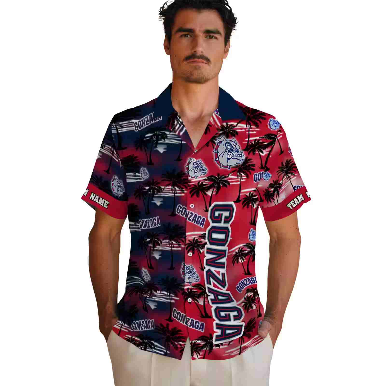 customized gonzaga bulldogs palm silhouettes blue hawaiian shirt fashion forward