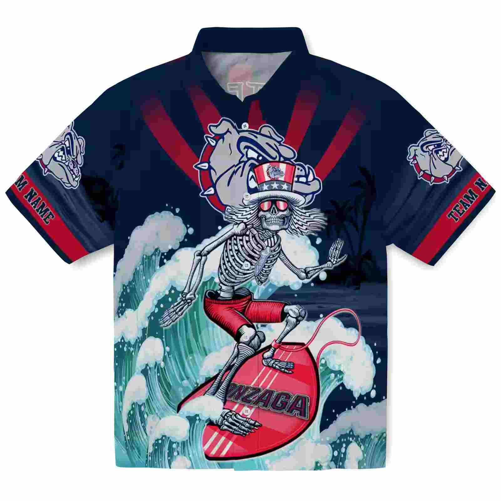 Customized Gonzaga Bulldogs Surfing Skeleton Blue Hawaiian Shirt