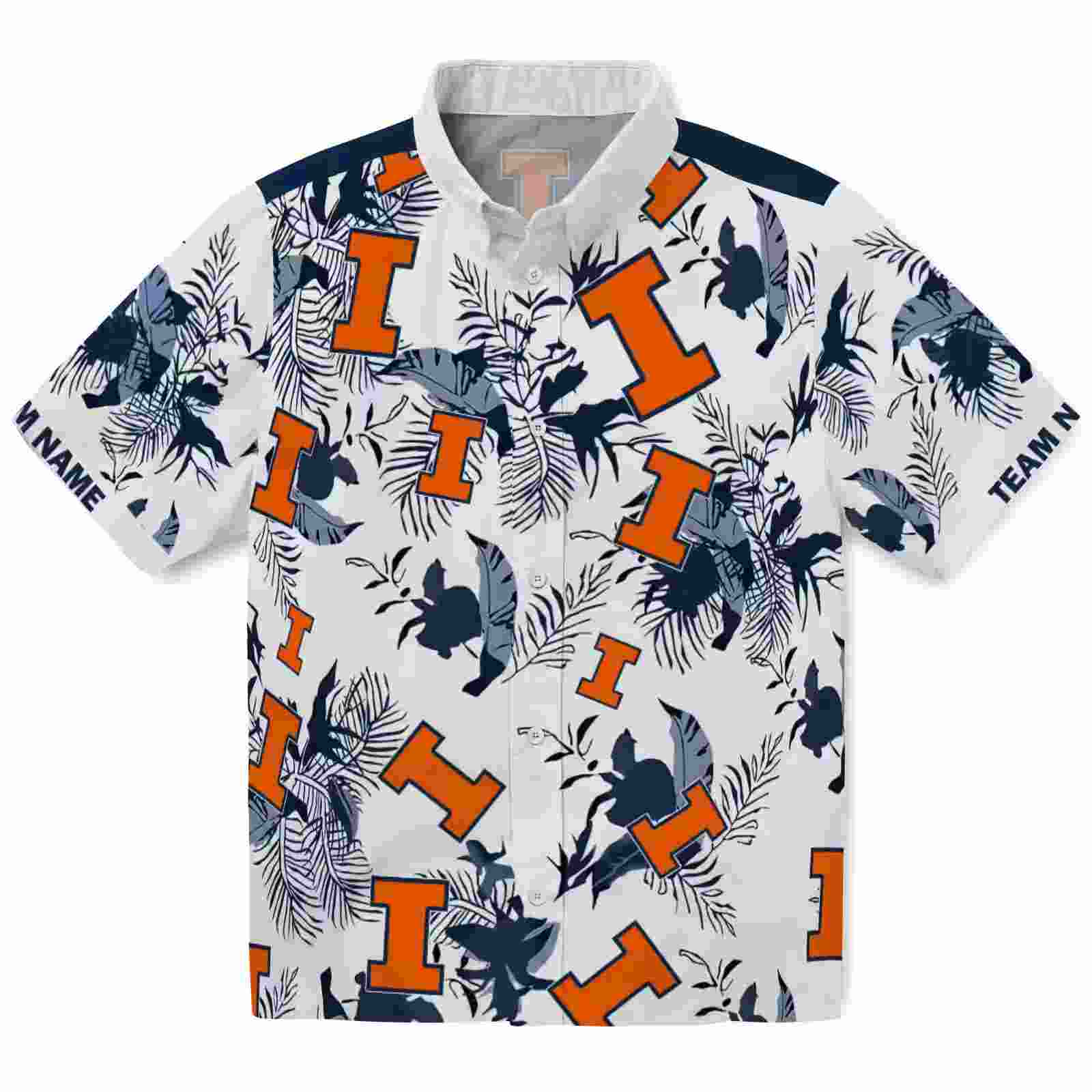 Customized Illinois Fighting Illini Botanical Theme Blue White Hawaiian Shirt